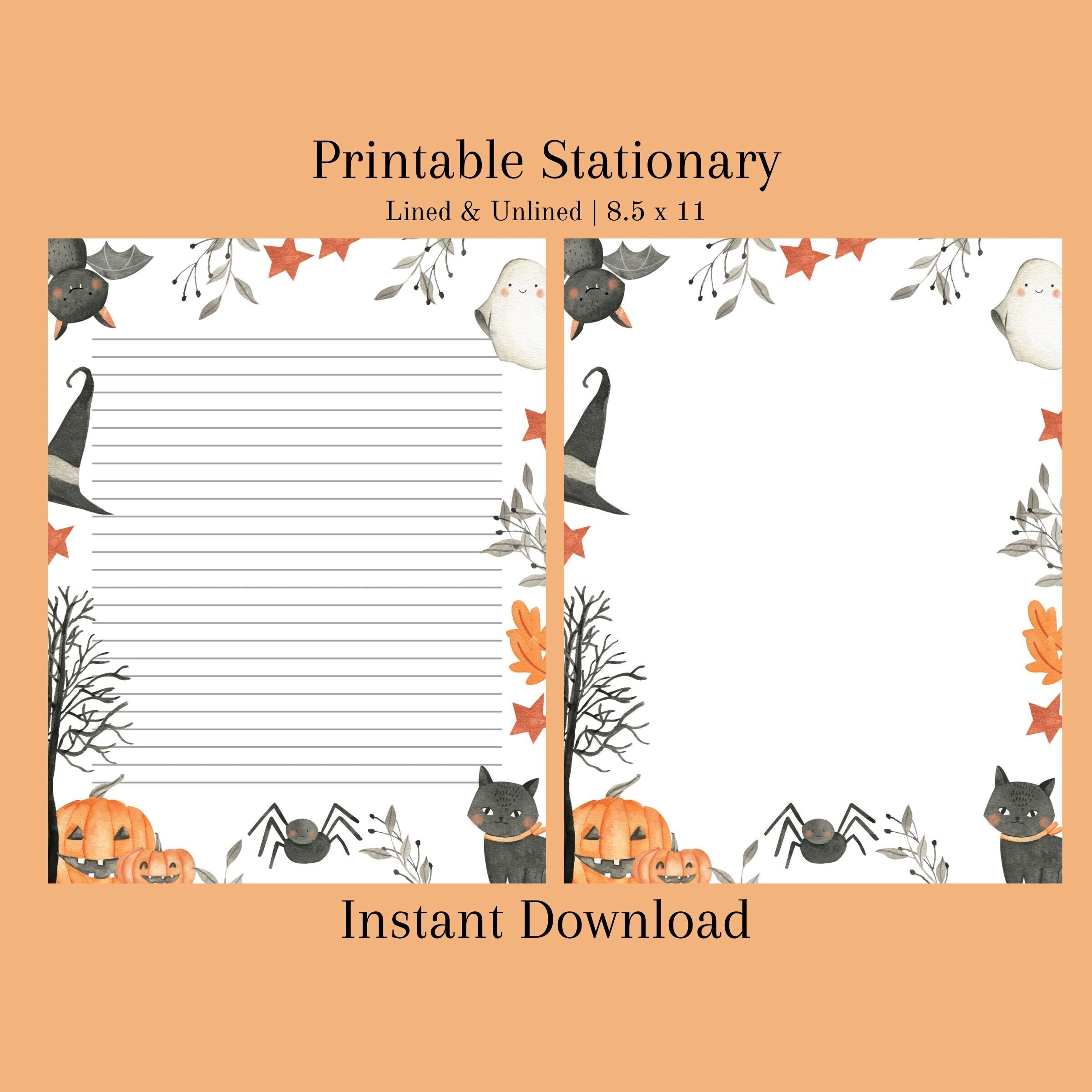 Halloween Fall Printable Stationery Perfect For Journaling Available In Lined And Unlined Instant Digital Download 8 5 X 11 Size Etsy