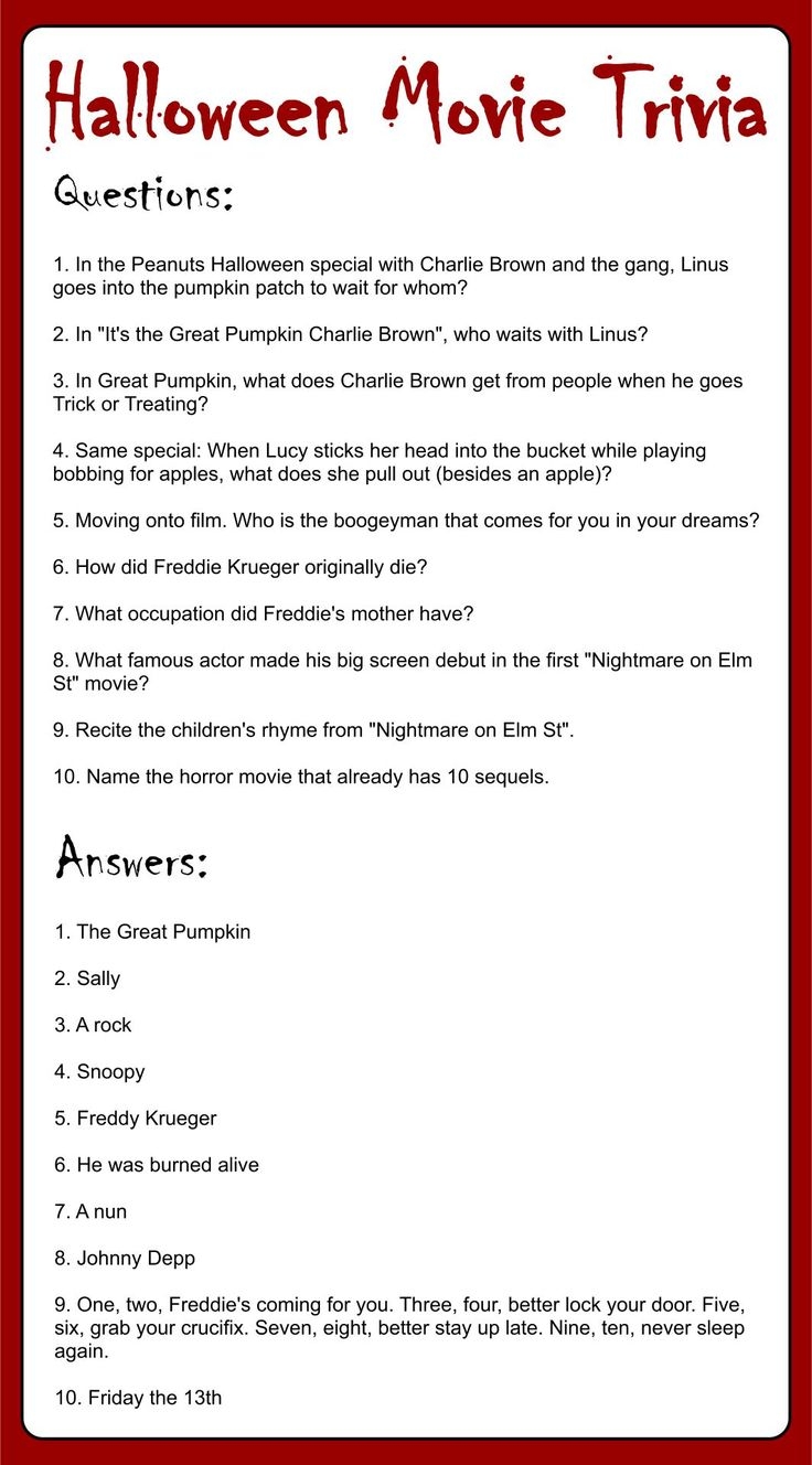 Halloween Movie Trivia 15 Free PDF Printables Printablee