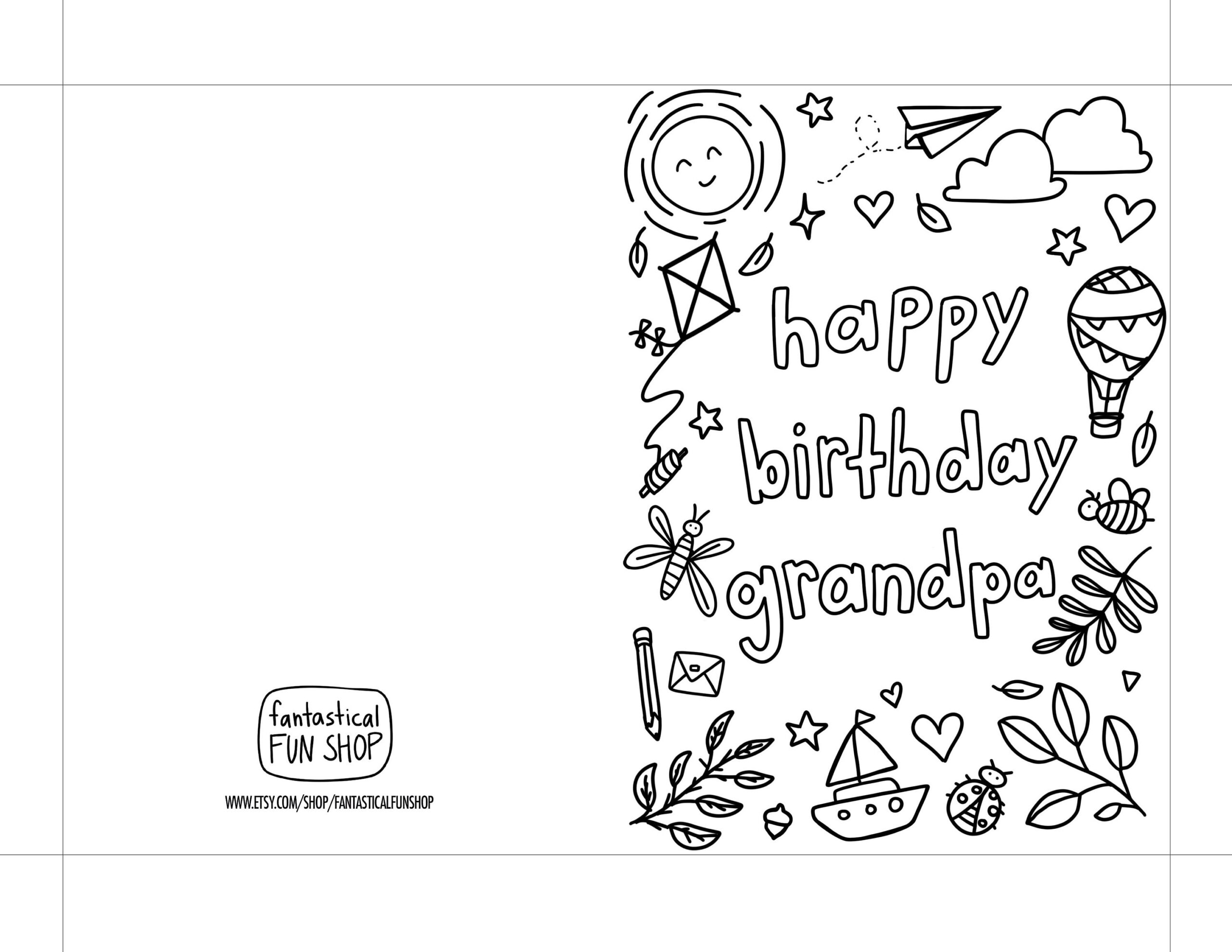 Happy Birthday Grandpa Card For Grandfather From Grandchild PRINTABLE INSTANT DOWNLOAD Colorable Birthday Card From Grandson Granddaughter Etsy