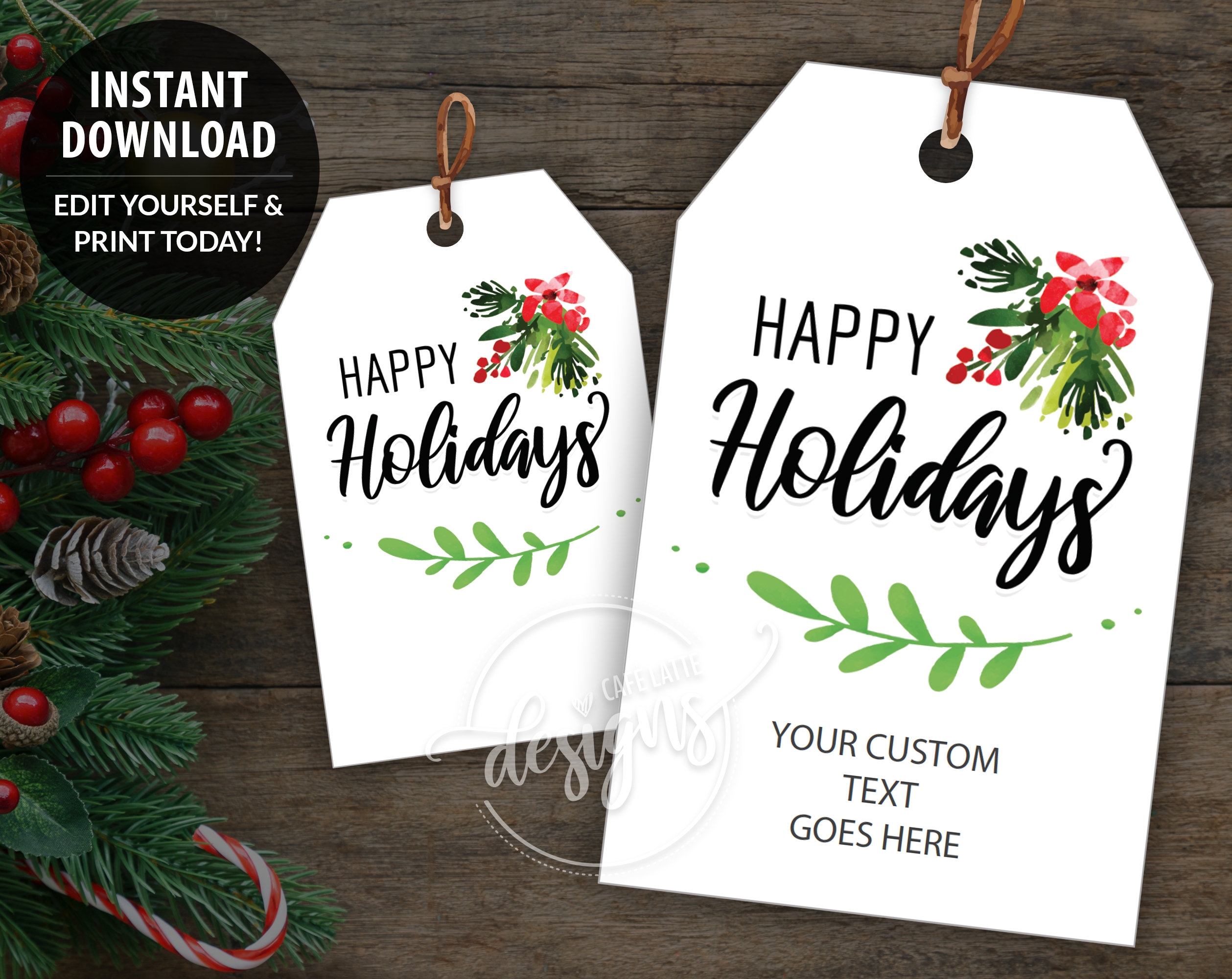 HAPPY HOLIDAYS Printable Gift Tags Editable Personalized Favor Tags Template Minimalist Instant Download Labels Thank You Business Company Etsy