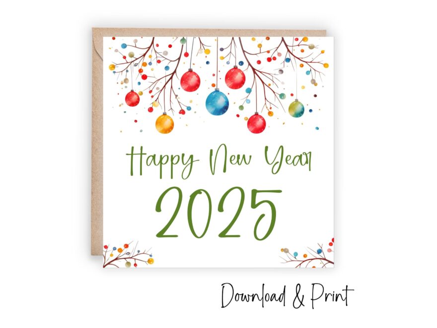Happy New Year 2025 Colorful Card To Wish The Best In The New Year Square 5 X 5 Card With Envelope Template DIGITAL DOWNLOAD Etsy