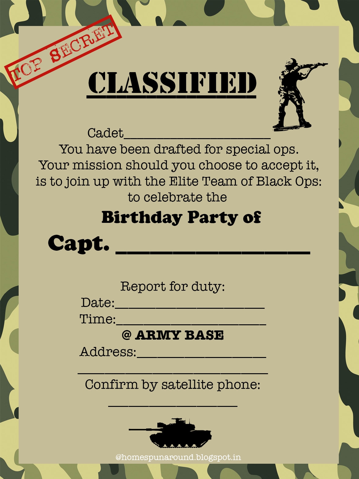 Home Spun Around An Army Themed Birthday Party With Free Printables 