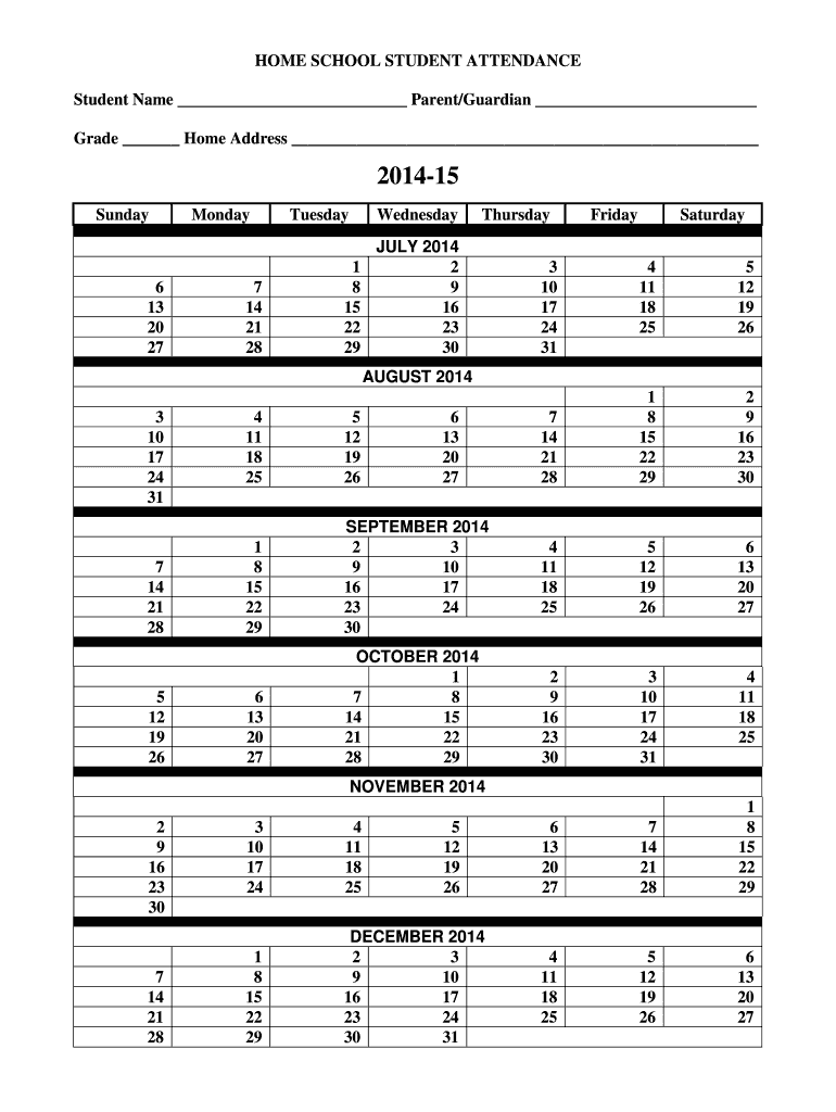 Homeschool Attendance Record Printable Fill Online Printable Fillable Blank PdfFiller