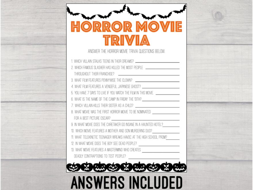 Horror Movie Trivia Printable Game Halloween Game Printable Digital Download Halloween Party Game Printable Horror Movie Trivia Etsy