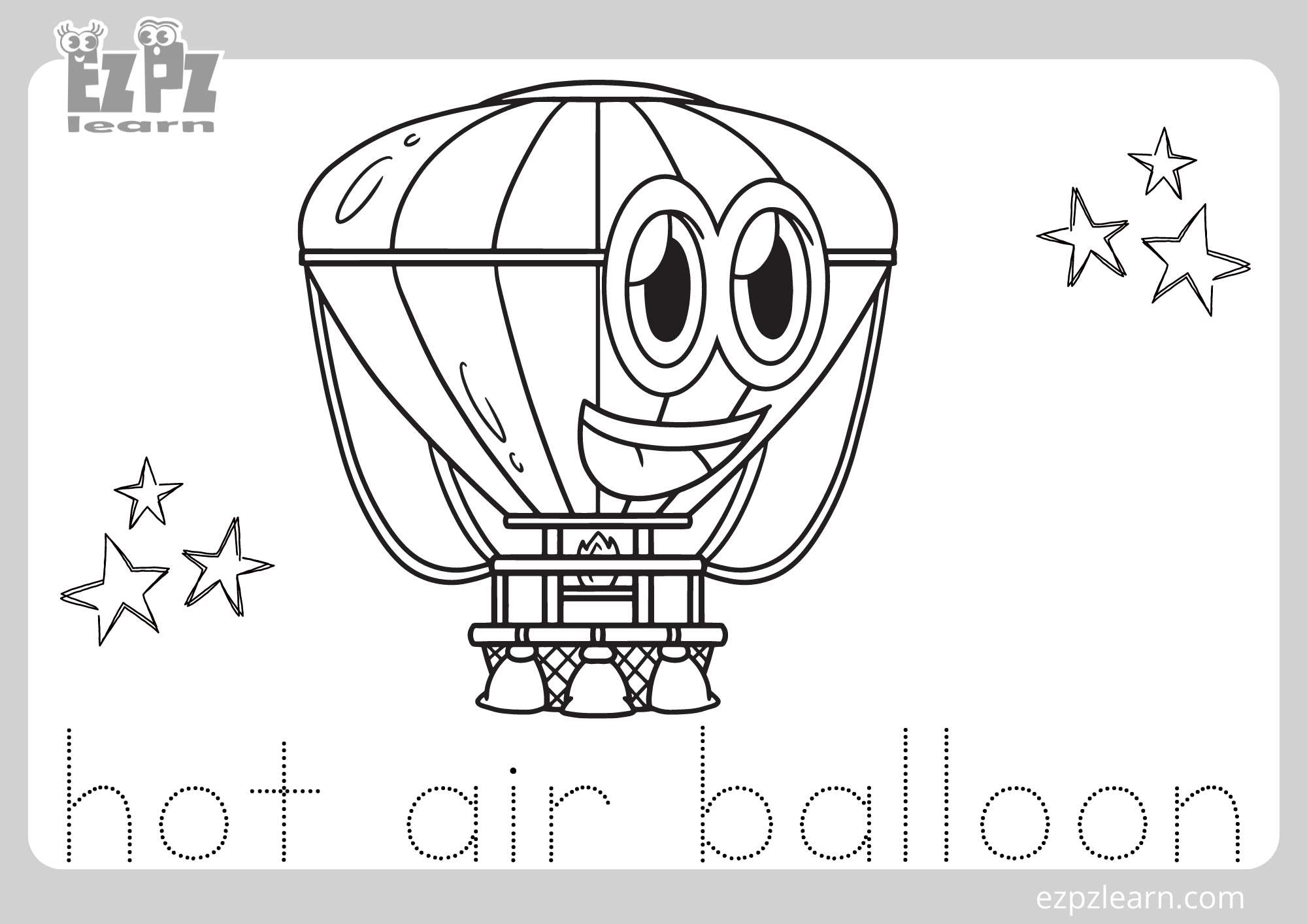 Hot Air Balloon Coloring Page For Kids Free PDF Download Ezpzlearn