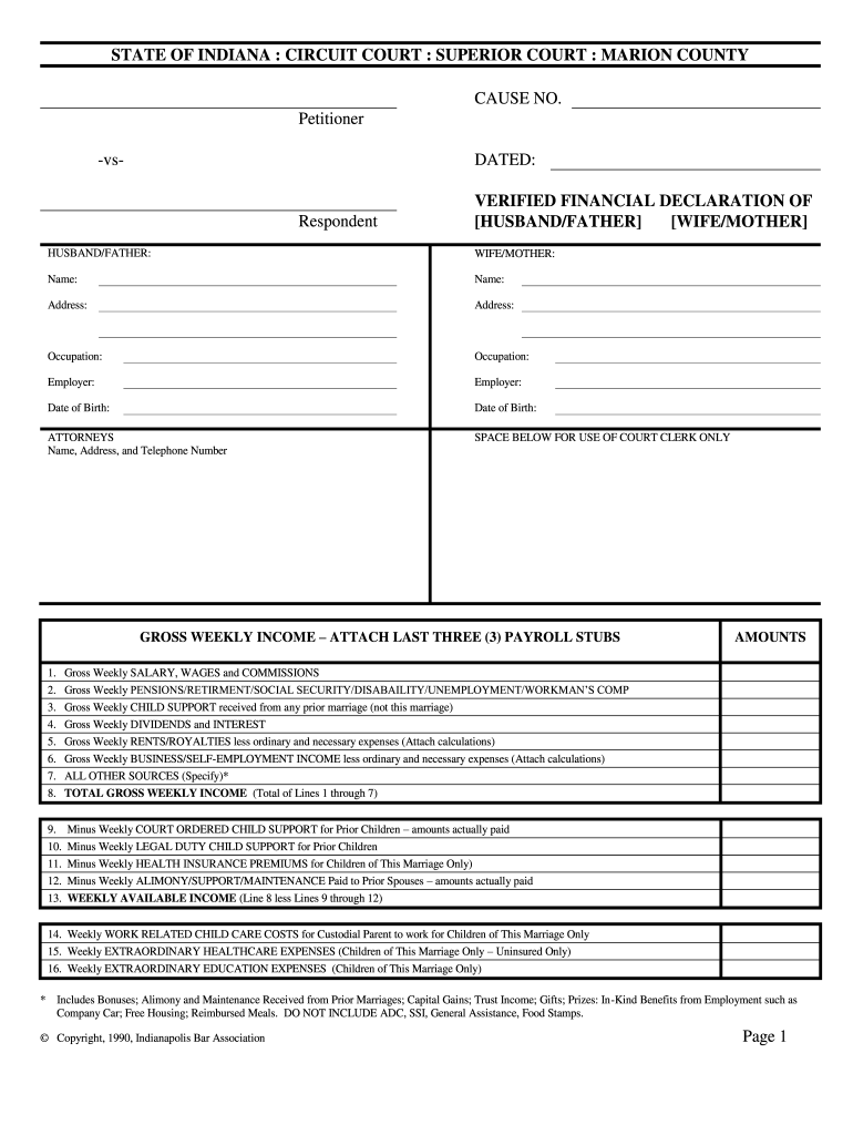 How To Fill Out A Financial Declaration Form Indiana Fill Online Printable Fillable Blank PdfFiller