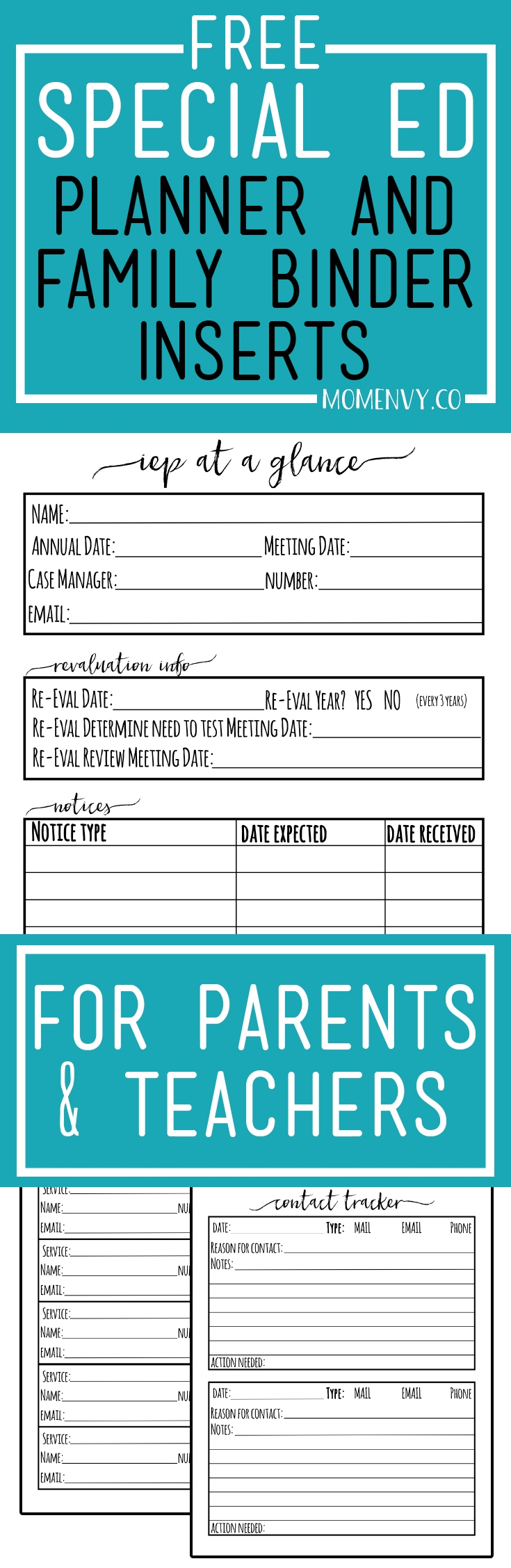 IEP Binder Free Special Education Planner Inserts
