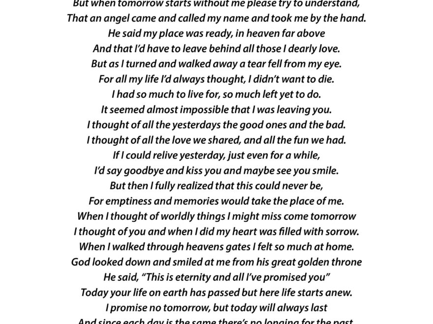 If Tomorrow Starts Without Me Print Memorial Print Digital Print Digital Download Funeral Poem Loved Ones In Heaven A4 Print Etsy