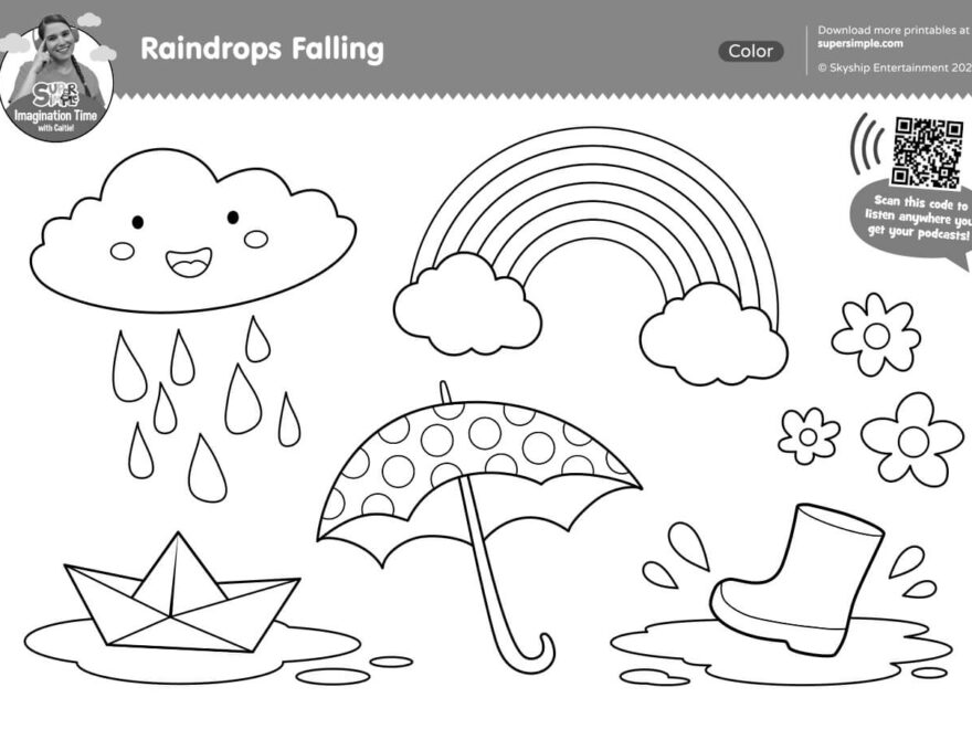Imagination Time Raindrops Falling Coloring Page Super Simple