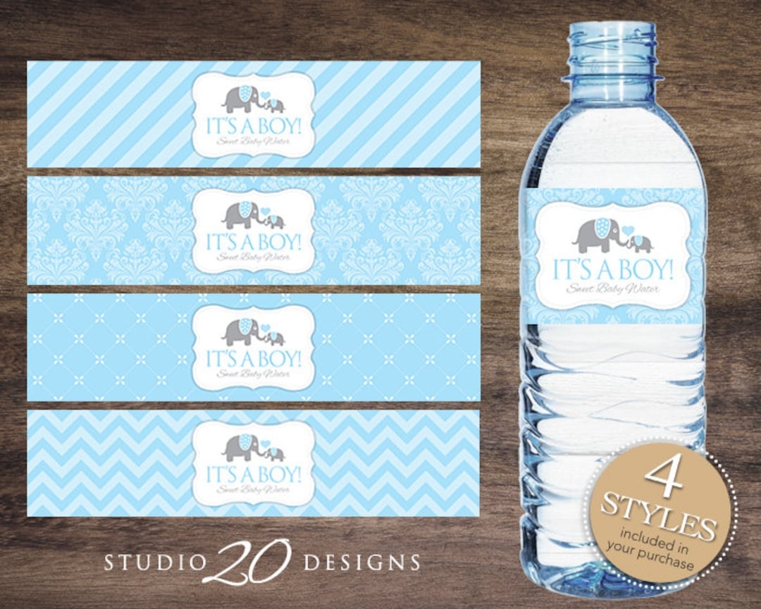 Instant Download Blue Elephant Water Bottle Labels Printable Baby Shower Wraparounds Boy Baby Shower Water Bottle Labels It s A Boy 22C Etsy