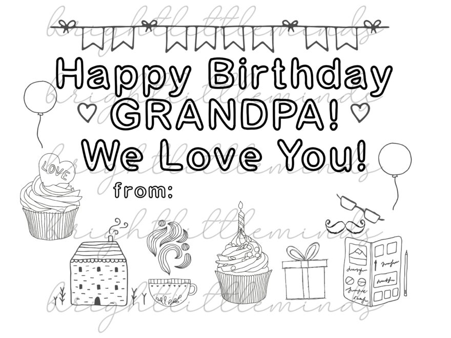 Instant Download Printable Happy Birthday Grandpa DIY Kids Activity Coloring Gift Fun Card Made By Kids Letter A4 PDF Etsy