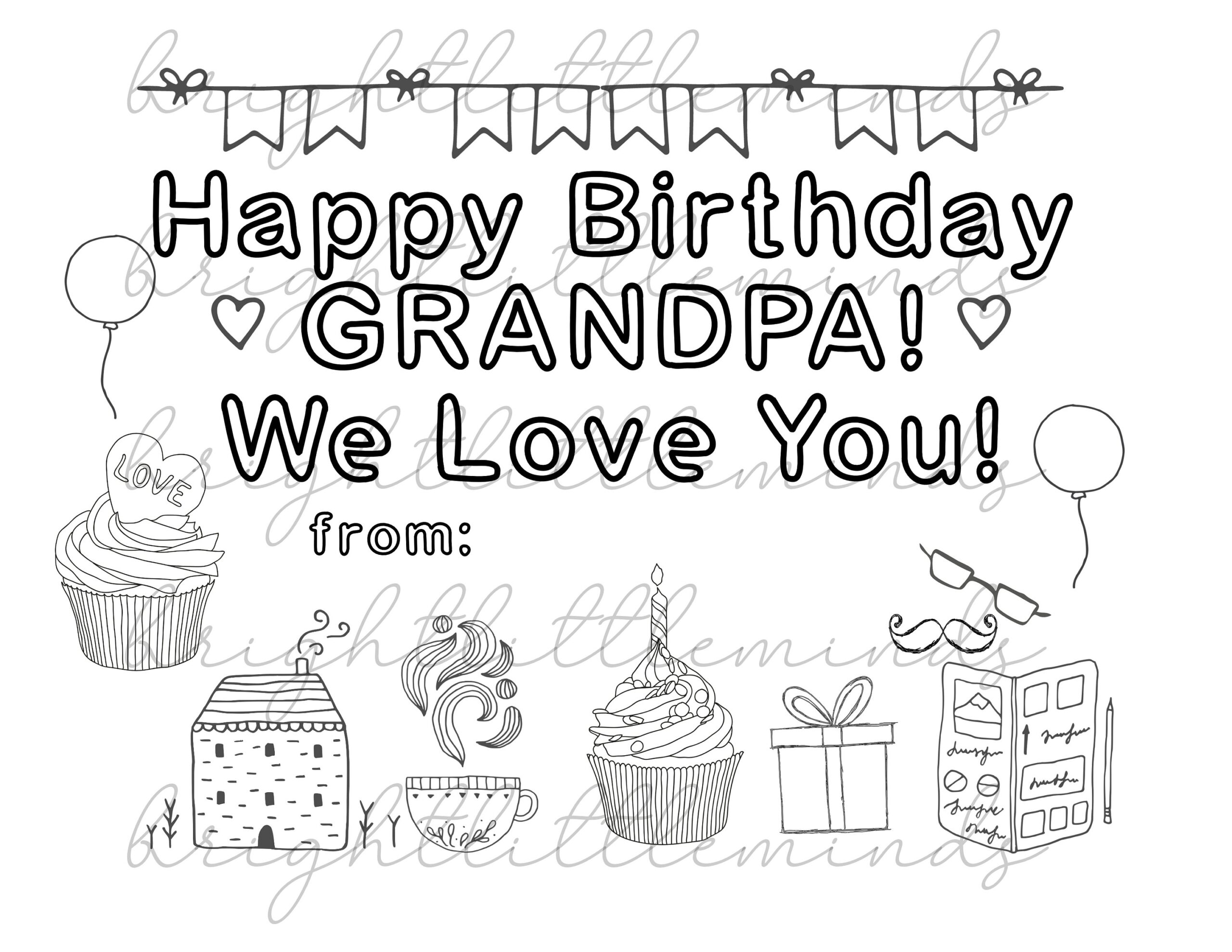 Instant Download Printable Happy Birthday Grandpa DIY Kids Activity Coloring Gift Fun Card Made By Kids Letter A4 PDF Etsy