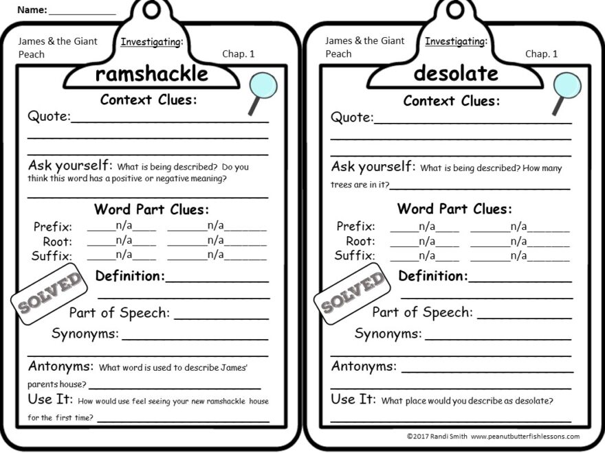 James And The Giant Peach Vocabulary Unit Peanut Butter Fish Lessons