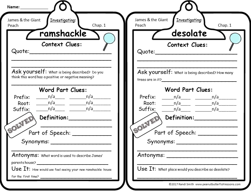 James And The Giant Peach Vocabulary Unit Peanut Butter Fish Lessons