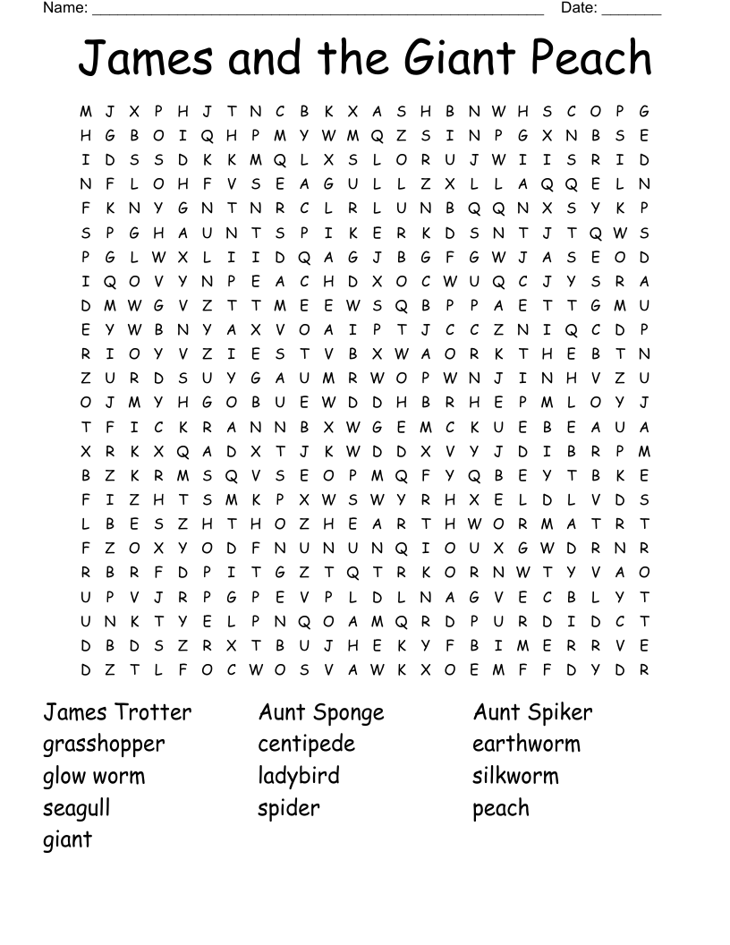 James And The Giant Peach Word Search WordMint