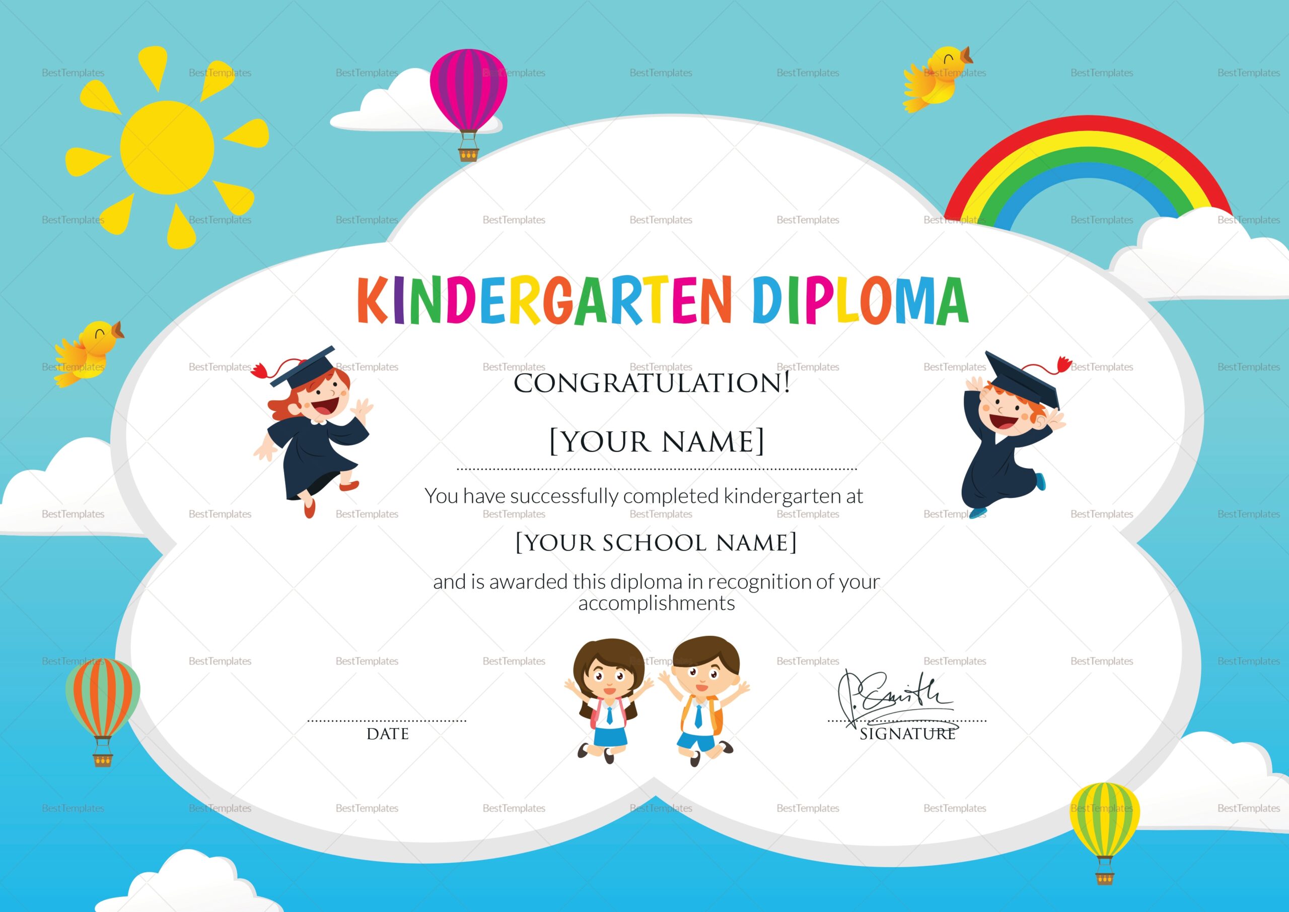 Kindergarten Diploma Certificate Design Template In PSD Word