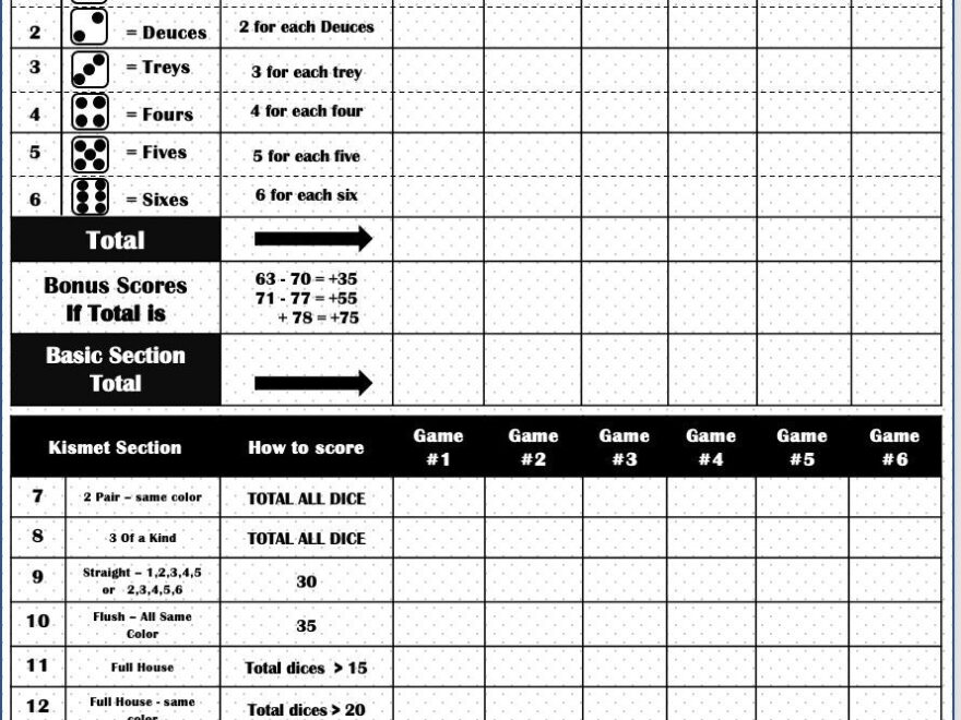 Kismet Score Card Kismet Scoresheet Kismet Score Pads Printable File PDF Download 8 5x11 Etsy