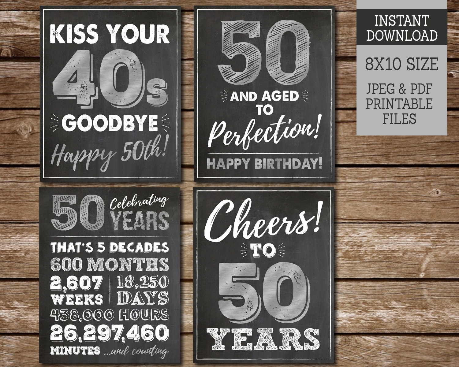 Kiss Your 40s Goodbye 50 Aged To Perfection Happy 50th Birthday PRINTABLE Signs Cheers To 50 Years Instant Download MS50 Etsy