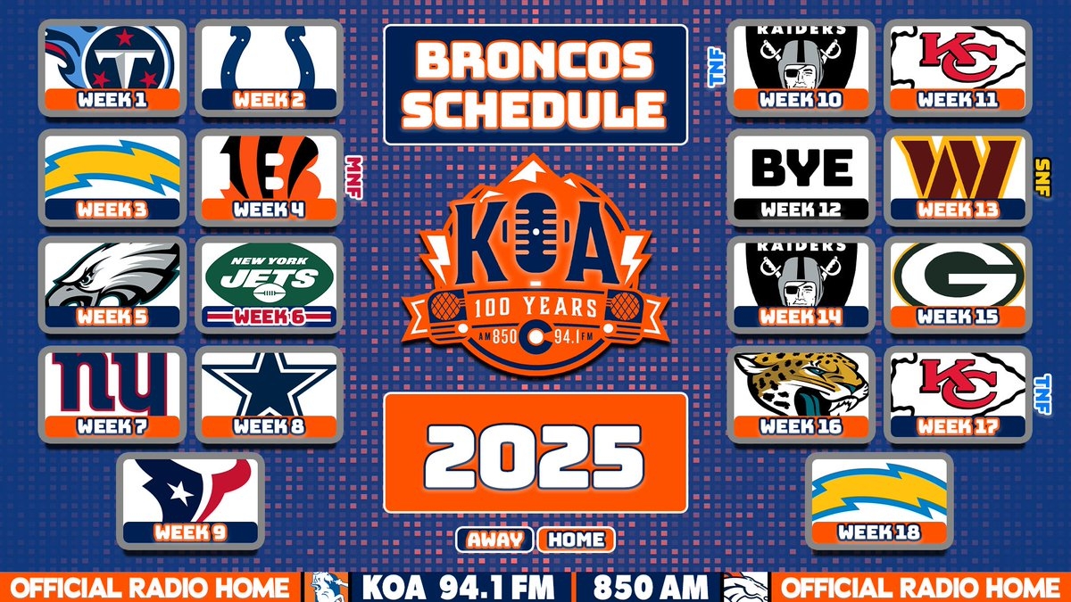 KOA 850 AM 94 1 FM On X First Look At The 2025 Broncos Schedule What s Your Record Prediction Schedule Release Special Is Live Now Https t co vEmKUKDEIk Https t co GQ5IyrCVvD