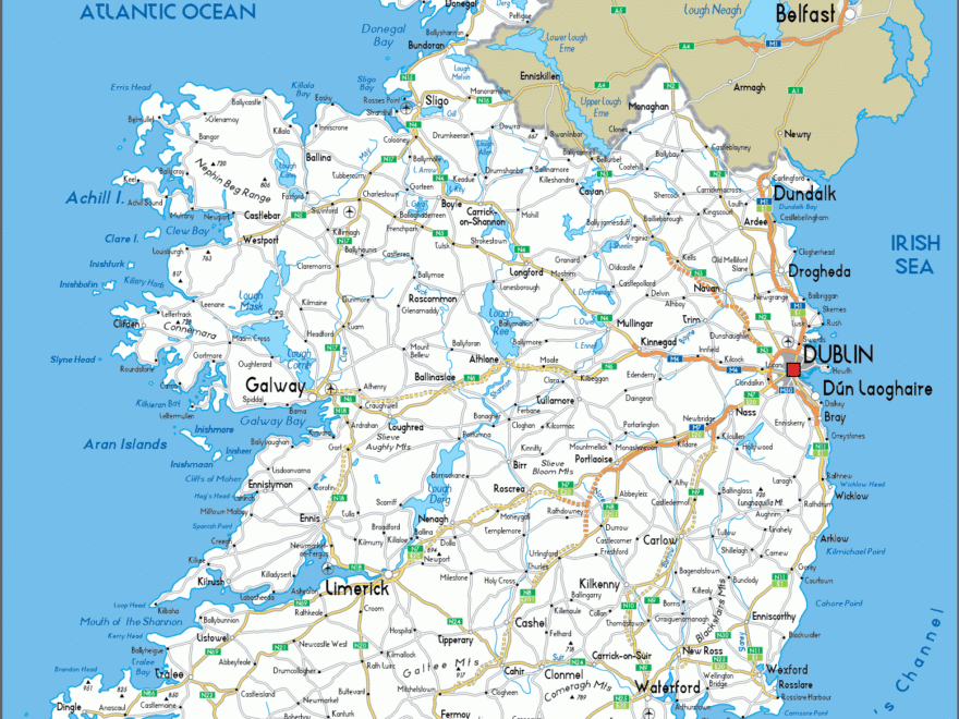 Large Size Road Map Of Ireland Worldometer