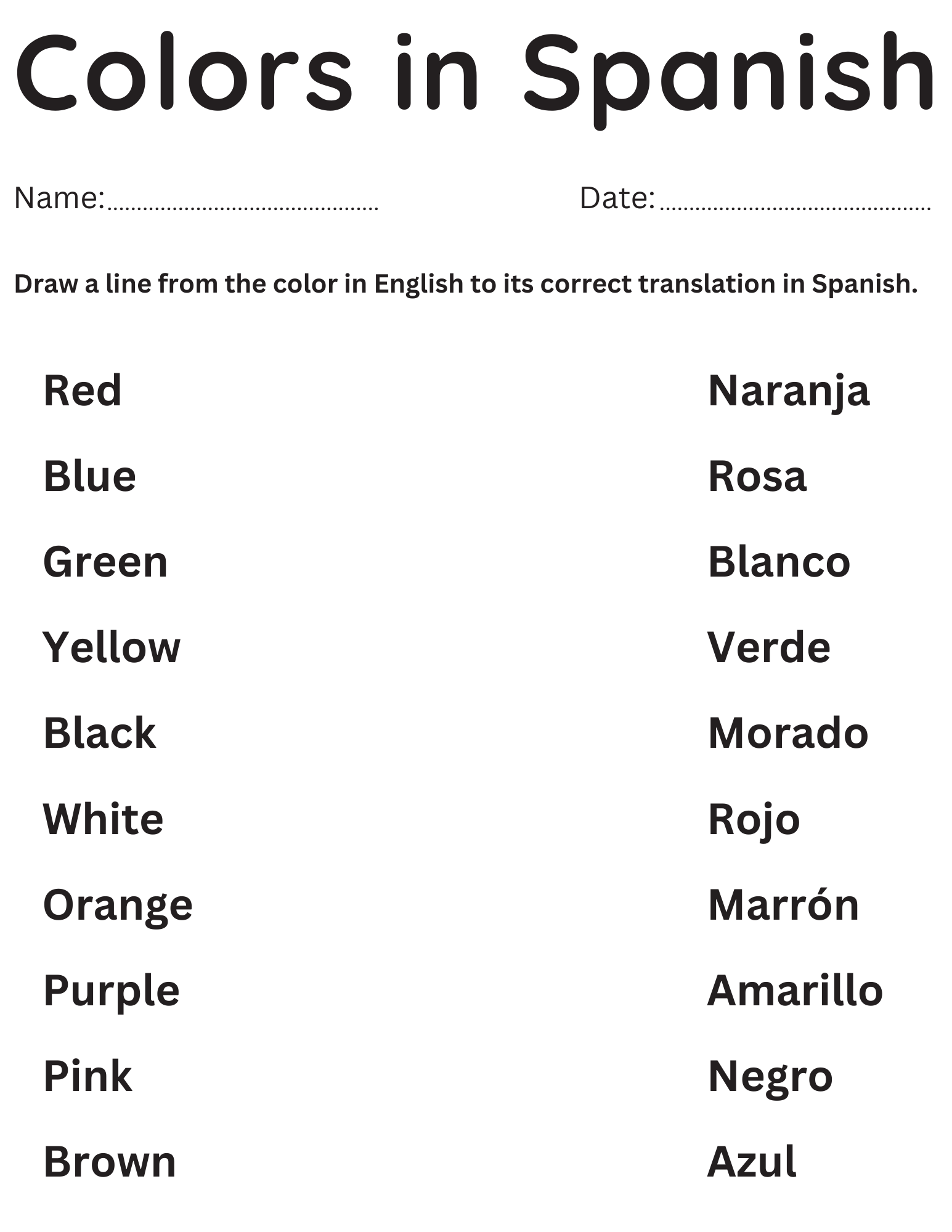 Spanish To English Worksheets Printables