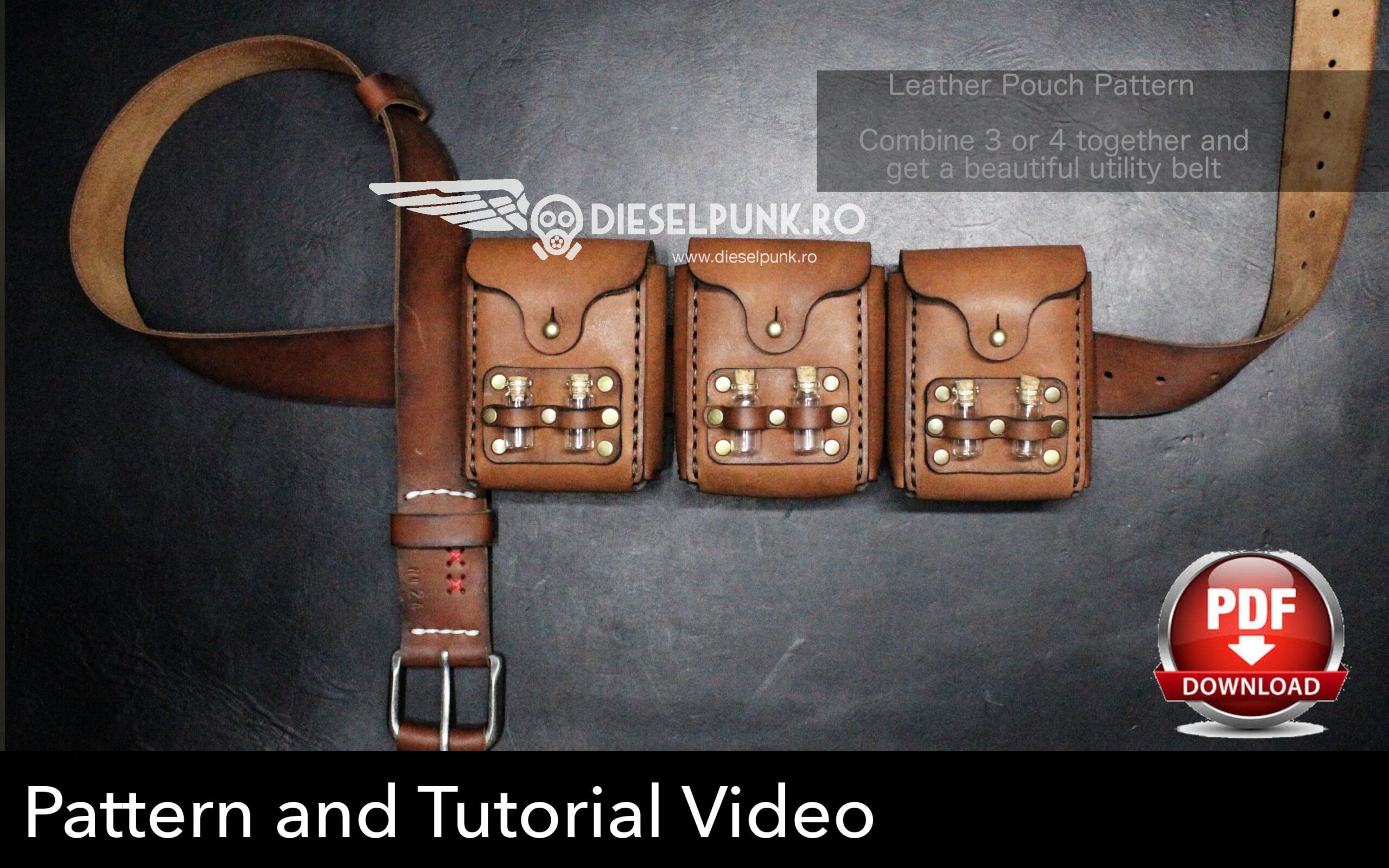 Leather Pouch Pattern Set Leather DIY Pdf Download Video Tutorial