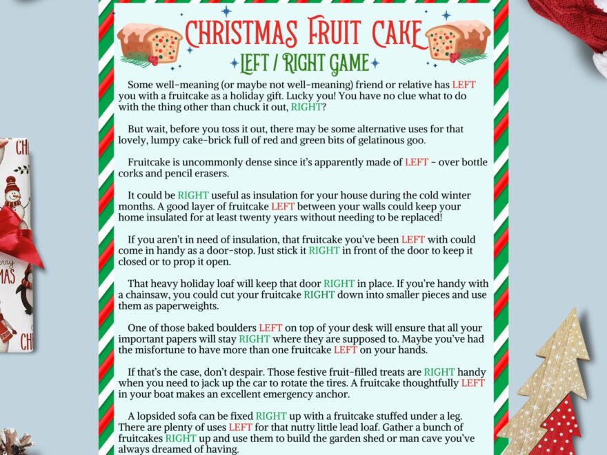 Left Right Christmas Game Funny Fruitcake Christmas Story Pass The Gift Game White Elephant Rule Gift Exchange Game Group Adults Family Etsy