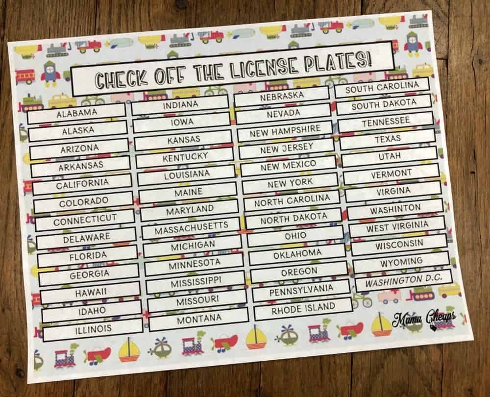 Free Printable License Plate Game