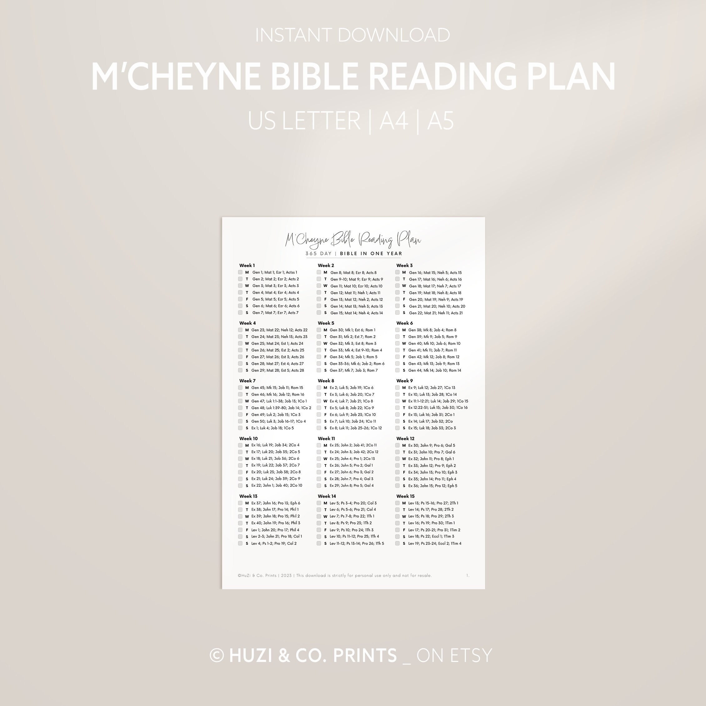 M cheyne Bible Reading Plan Bible Reading Plan Printable 1 Year Bible Plan Read The Bible In A Year Bible Tracker A4 A5 US Letter Etsy