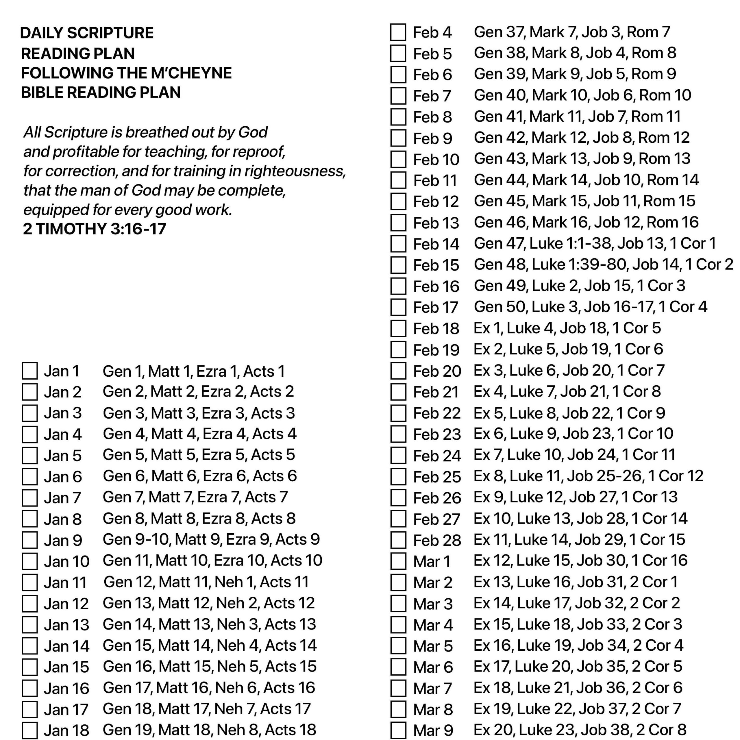 M cheyne Bible Reading Plan printable Etsy