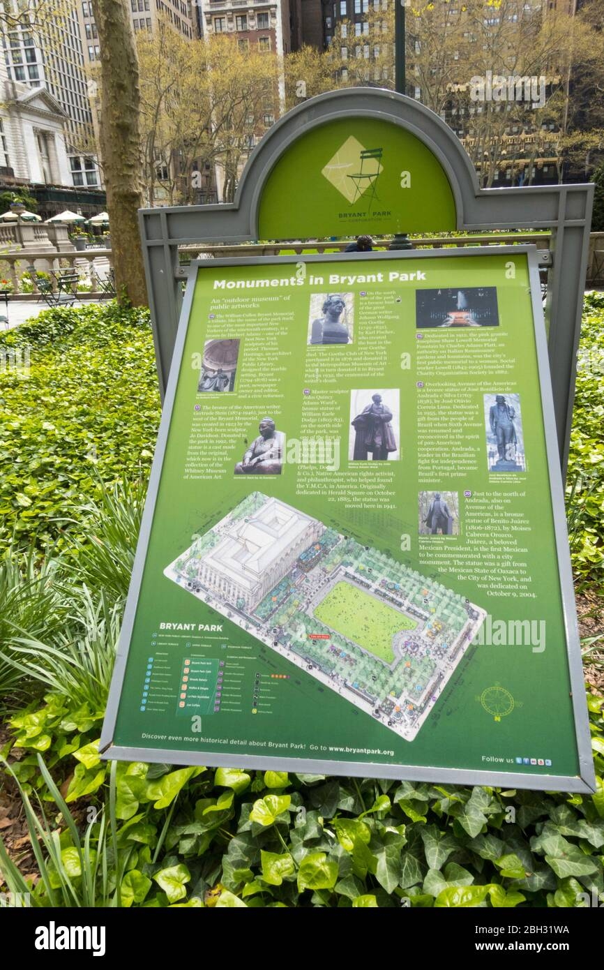 Map And Information Signage At Bryant Park NYC Stock Photo Alamy