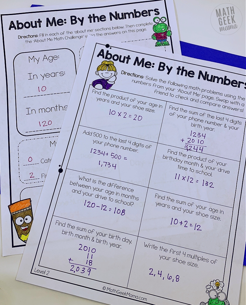 Math About Me By The Numbers Math Geek Mama