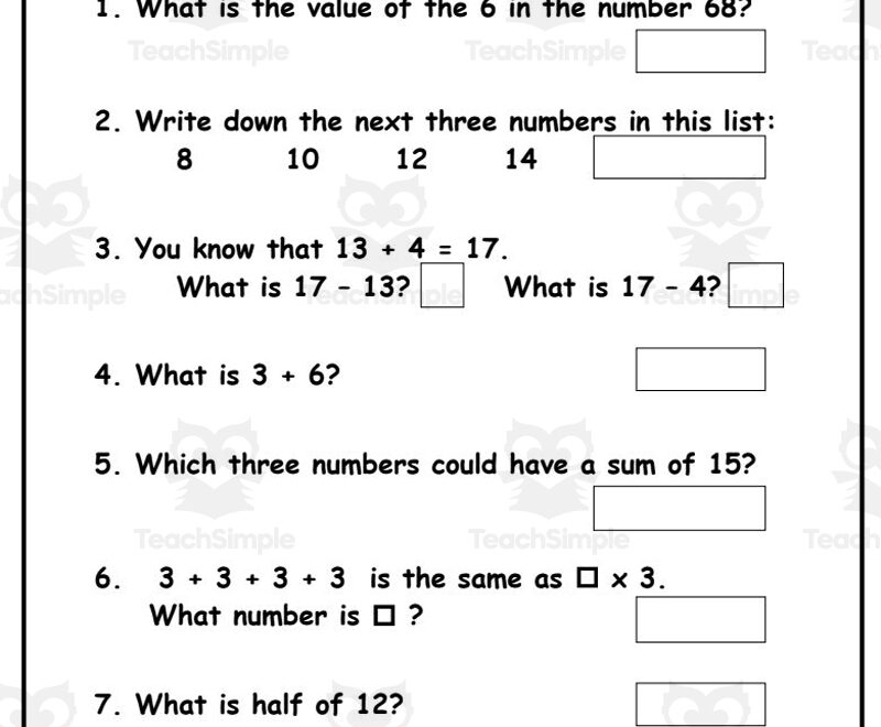Math Test Grade 2 By Teach Simple
