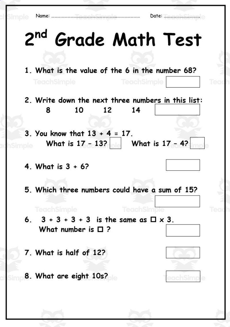 Math Test Grade 2 By Teach Simple