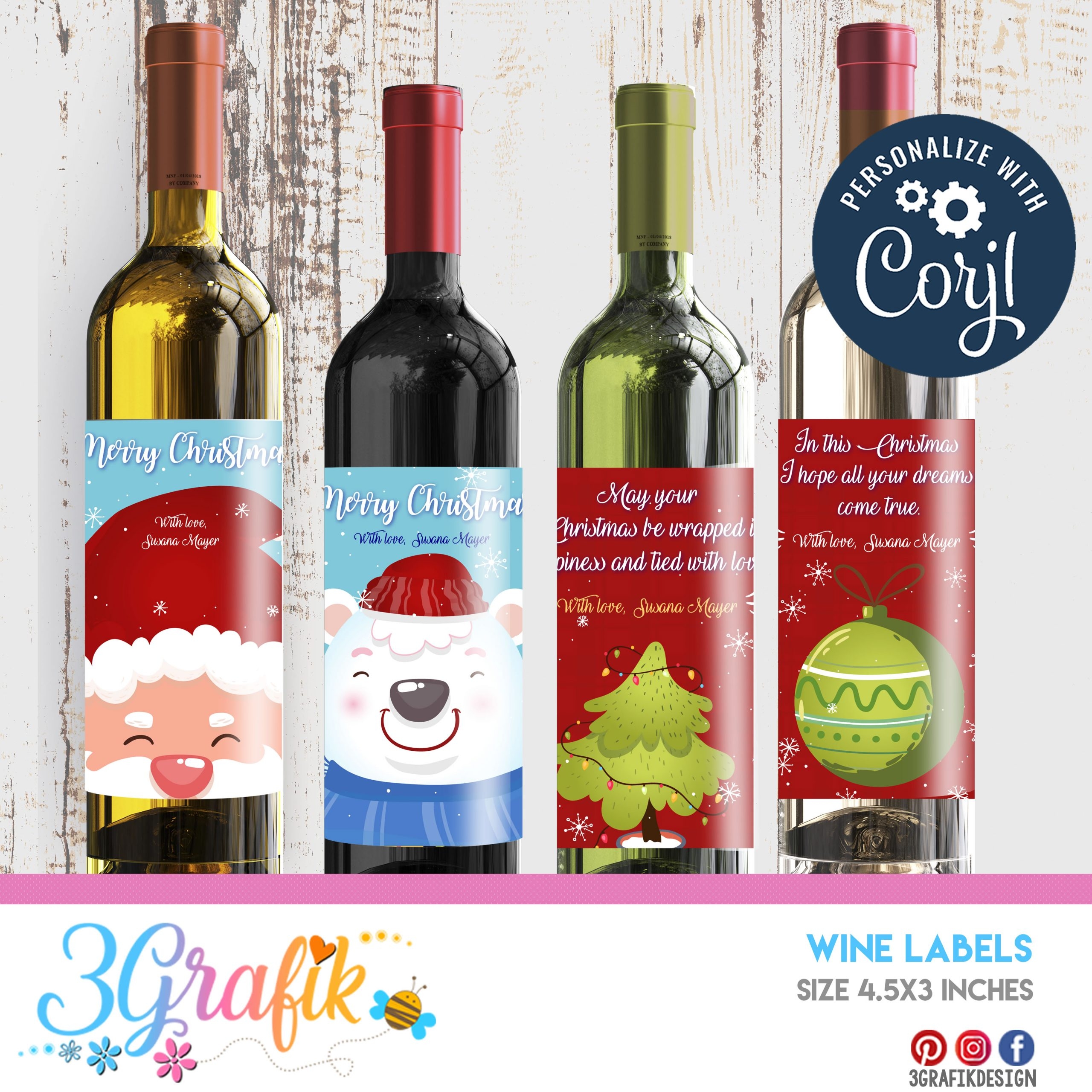 Merry Christmas Wine Labels Printable 3Grafik