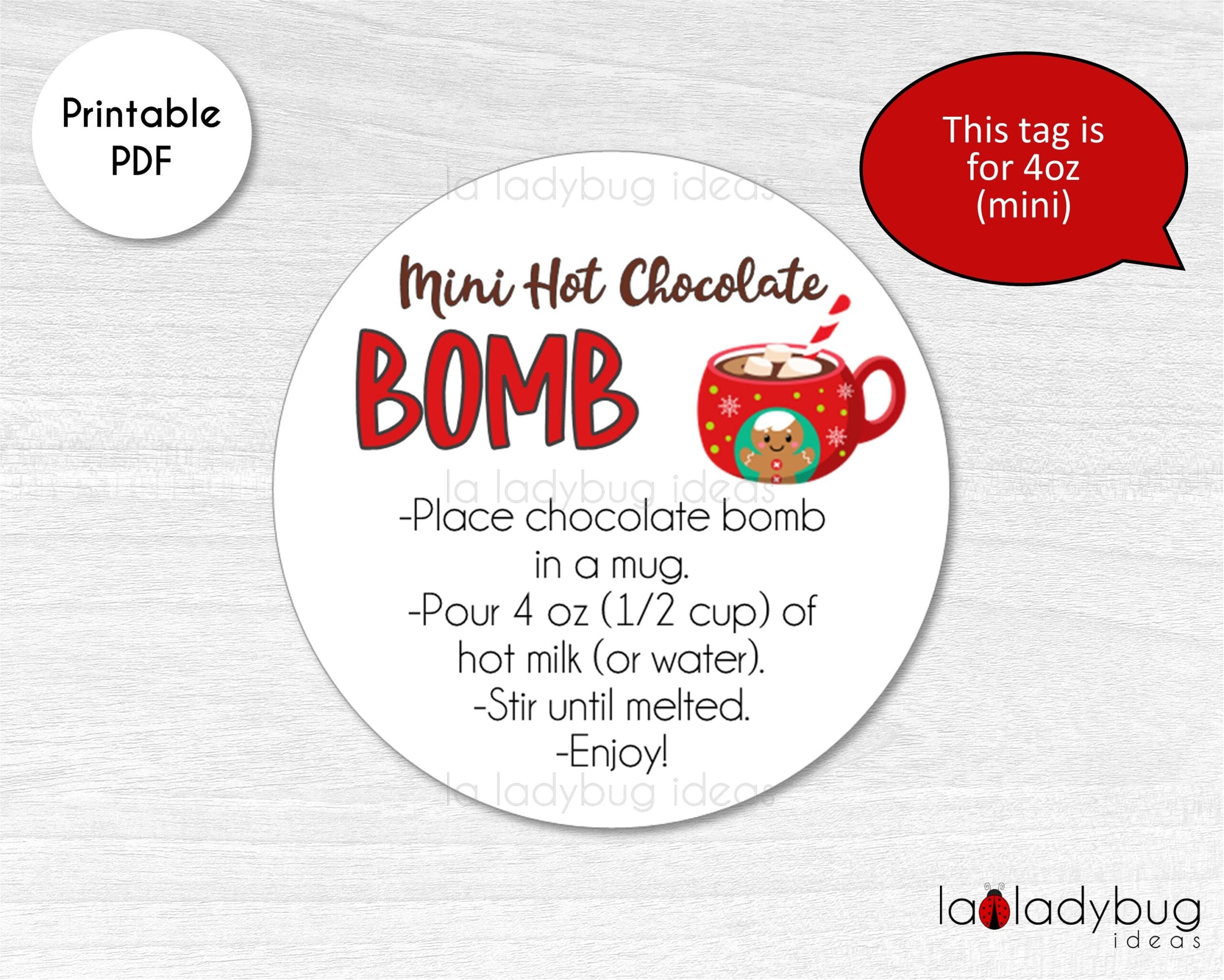 Mini Hot Cocoa Bomb Tags 4oz Hot Cocoa Bomb Instructions Card Printable Tags For Hot Chocolate Bombs Instant Download Round Label Etsy