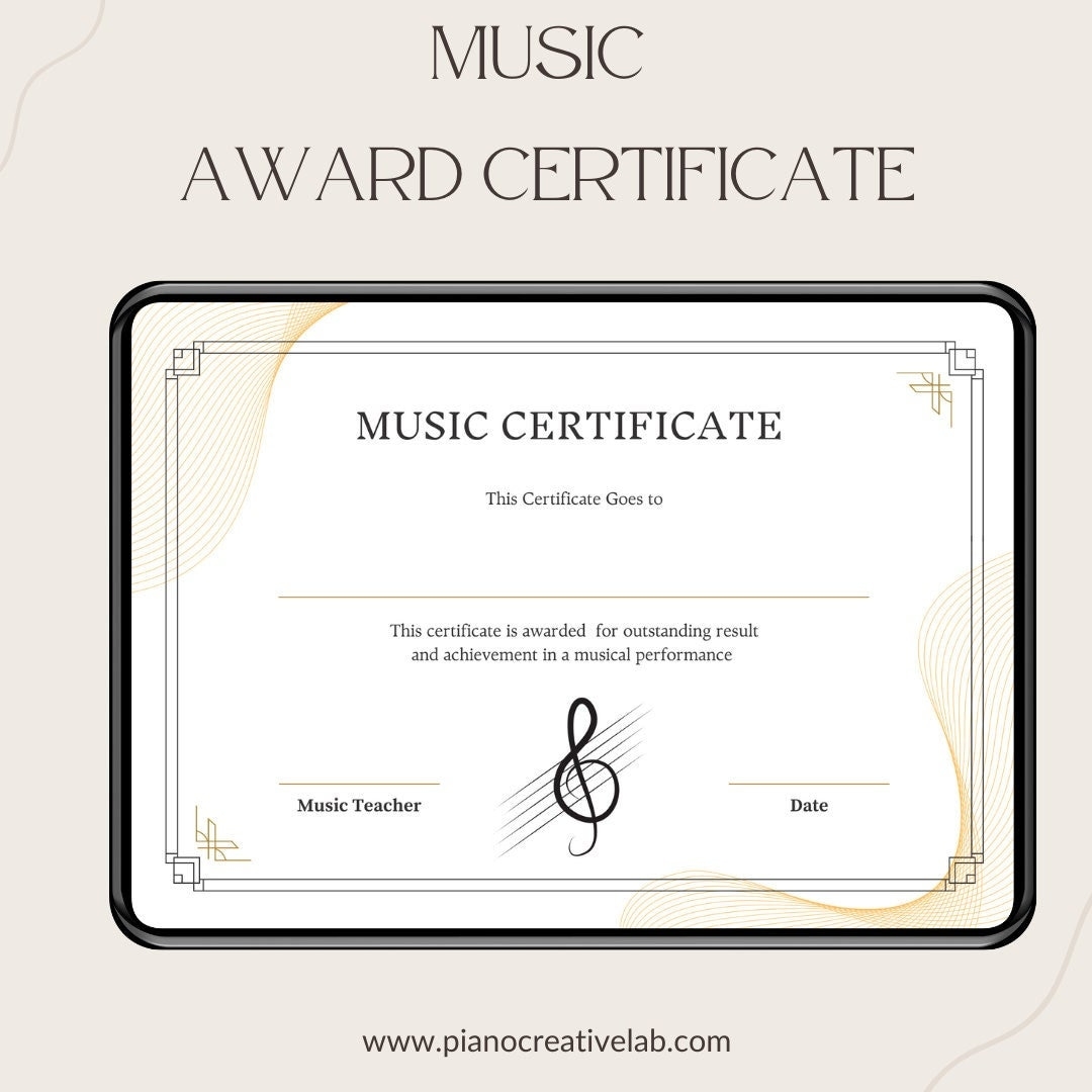 Music Certificates Achievement Award Printable Music Awards PDF Music Certificates School Certificates Instant Download Etsy