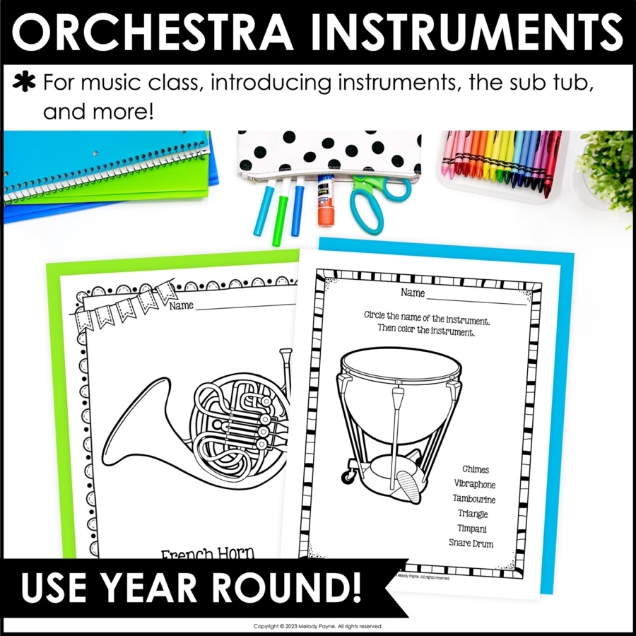 Musical Instruments Of The Orchestra Coloring Pages Easy Music Worksheets Melody Payne Music For A Lifetime
