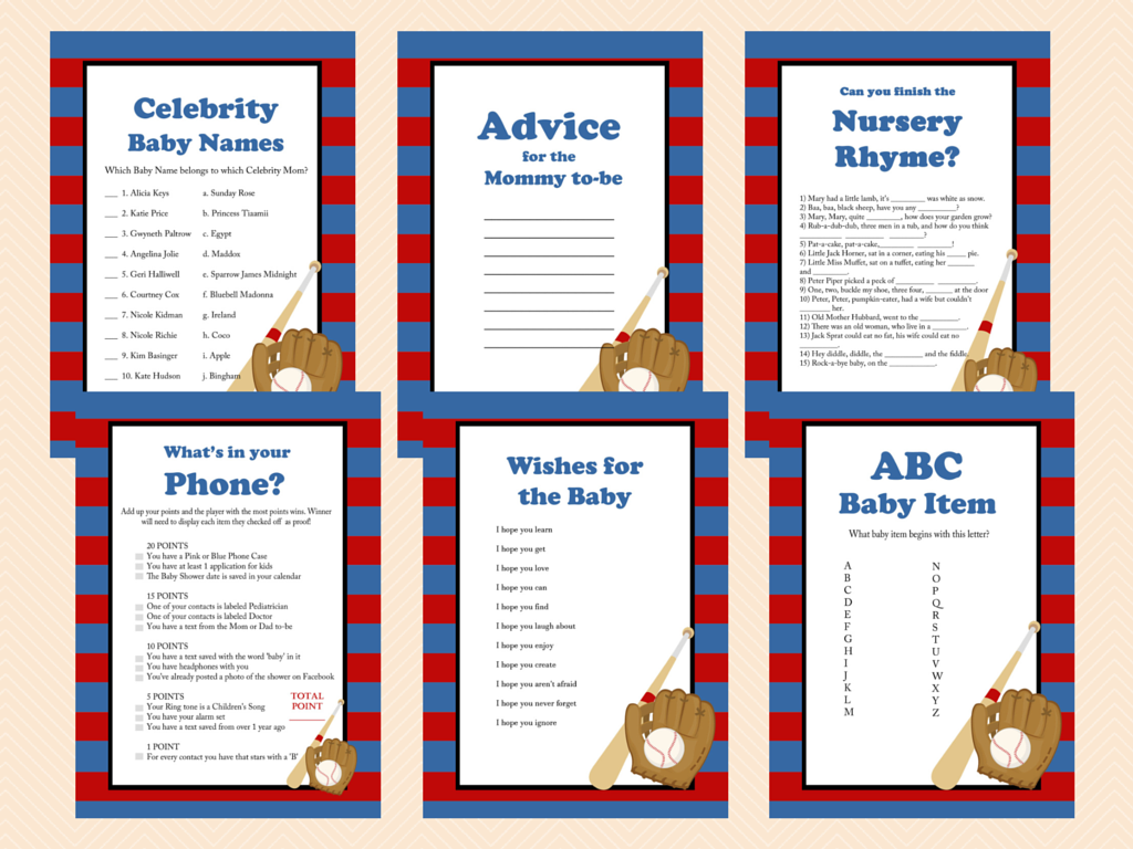 Navy Baseball Baby Shower Game Package Magical Printable