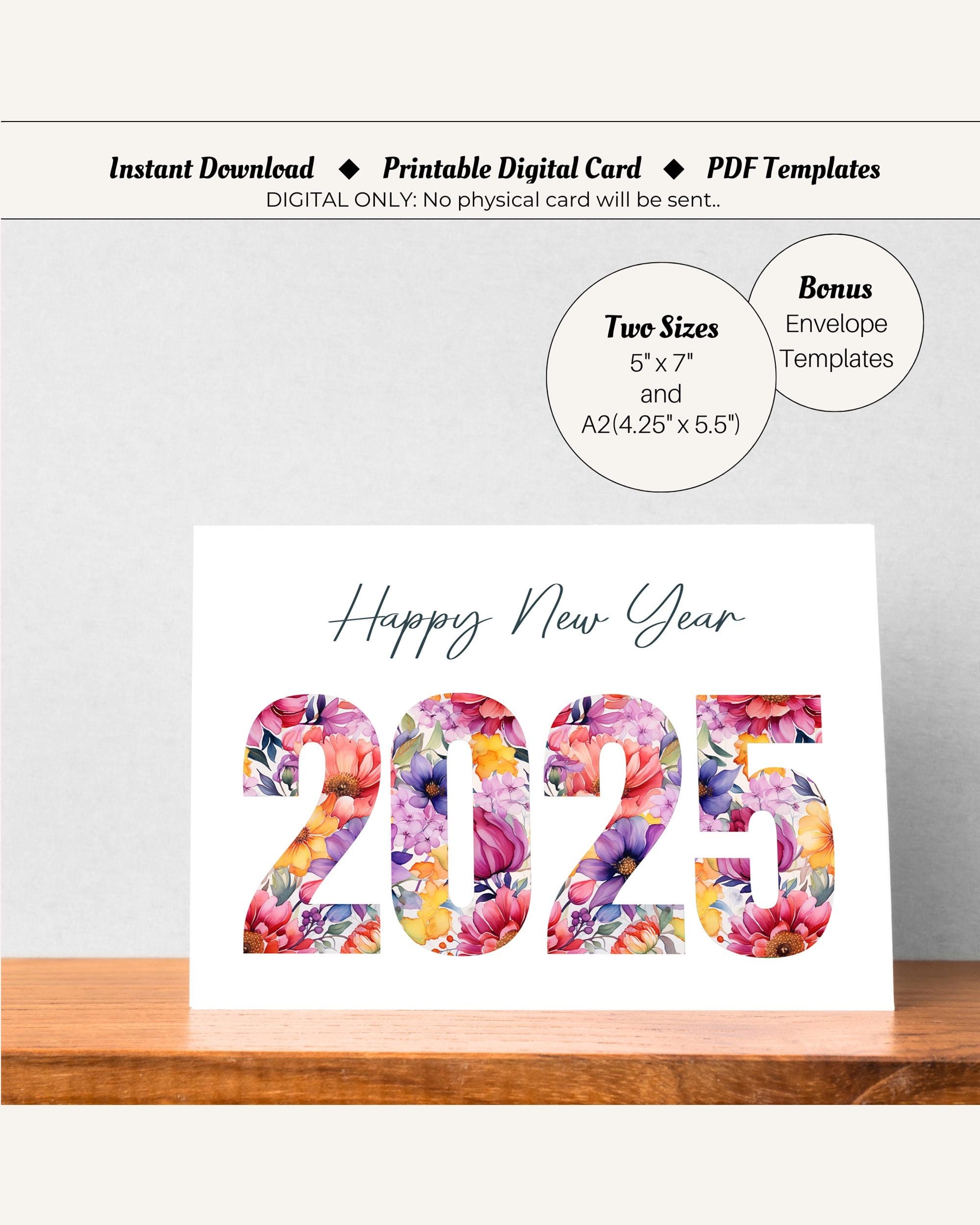 New Years Cards 2025 Happy New Year Greetings Winter Happy Holiday Card New Years Eve Celebration Printable DIY Card DIGITAL DOWNLOAD Etsy