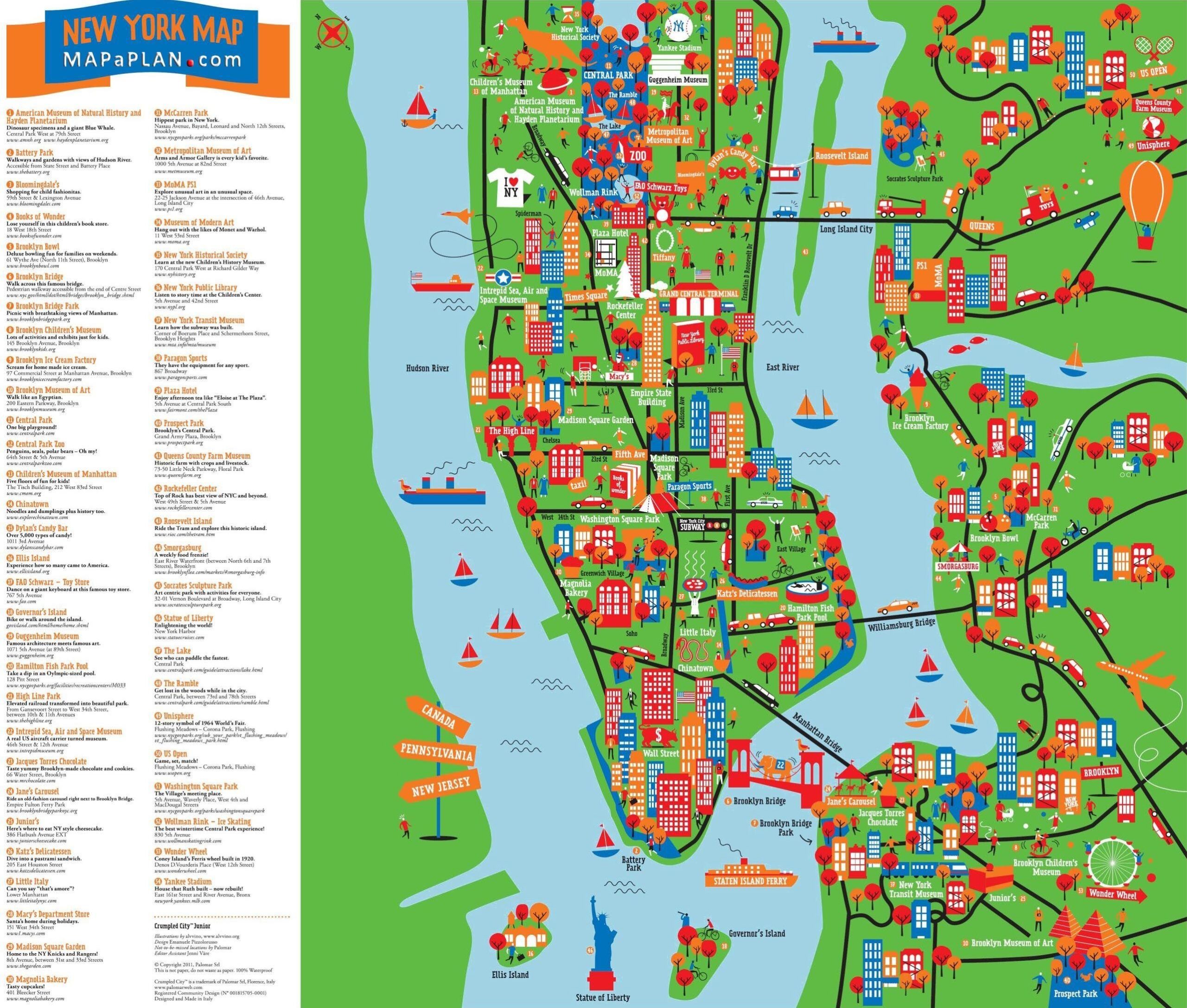 New York Sightseeing Map Sightseeing Map Of NYC New York USA 