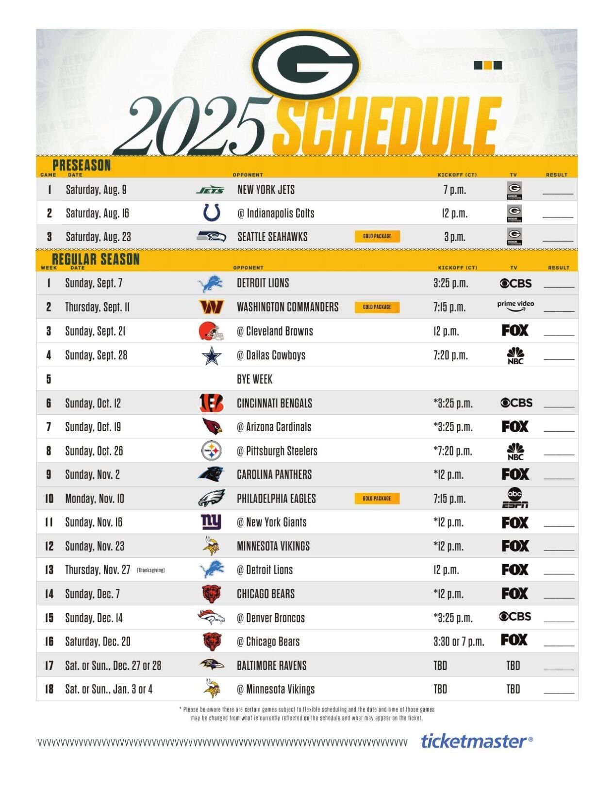 NFL Releases Full 2025 Schedule For Green Bay Packers Top Stories Wkow