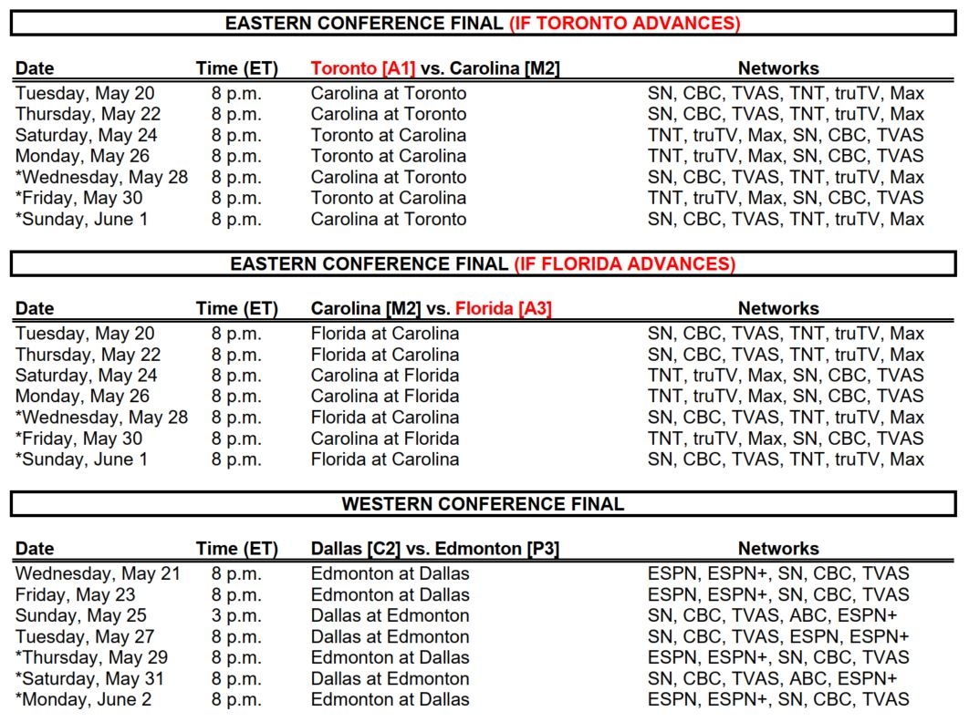 NHL Media Site News 2025 Stanley Cup Playoffs Conference Finals Schedule