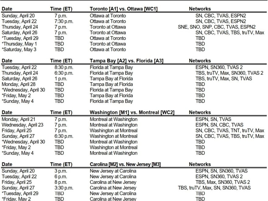 NHL Media Site News 2025 Stanley Cup Playoffs First Round Schedule