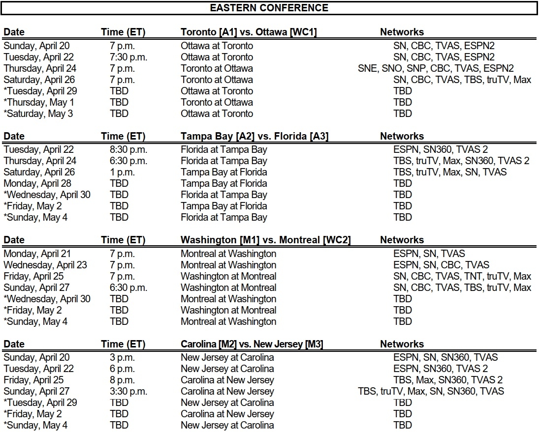 NHL Media Site News 2025 Stanley Cup Playoffs First Round Schedule