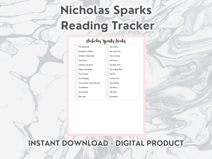 Nicholas Sparks Books Tracker Nicholas Sparks Reading Tracker DIGITAL DOWNLOAD Reading Tracker Book Tracker Printable Etsy
