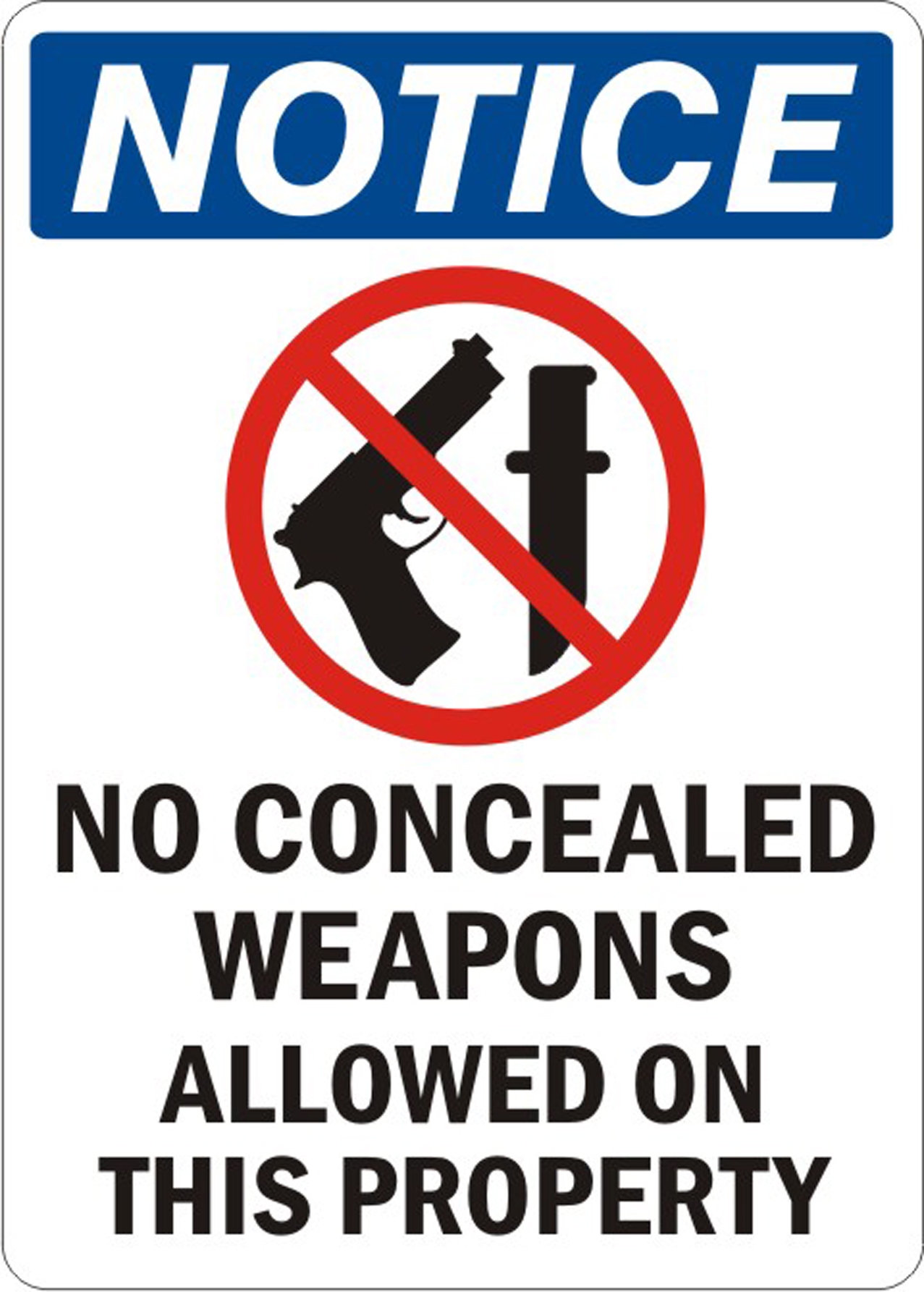 NO CONCEALED WEAPONS ALLOWED ON THIS PROPERTY NOTICE SIGN Safehouse Signs