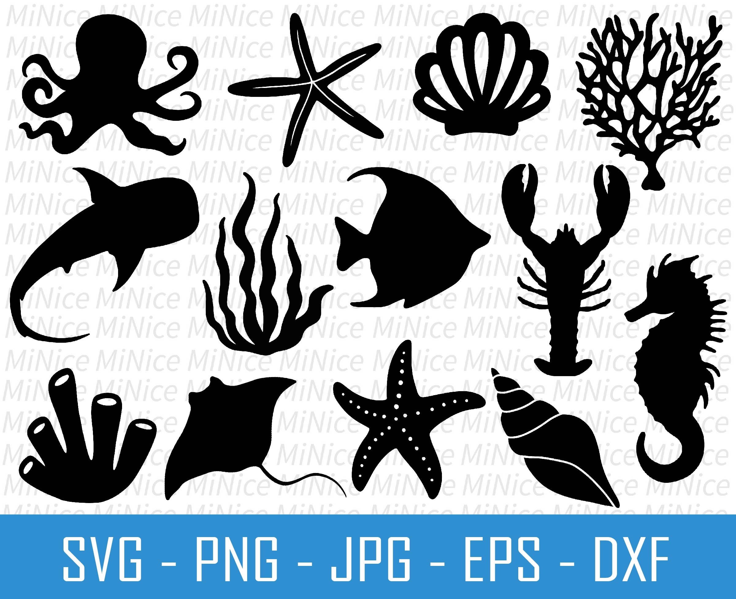 Ocean Life SVG Bundle Ocean Animal SVG Under The Sea SVG Fish Silhouette Sea Shell Png Dxf Eps Jpg Etsy UK