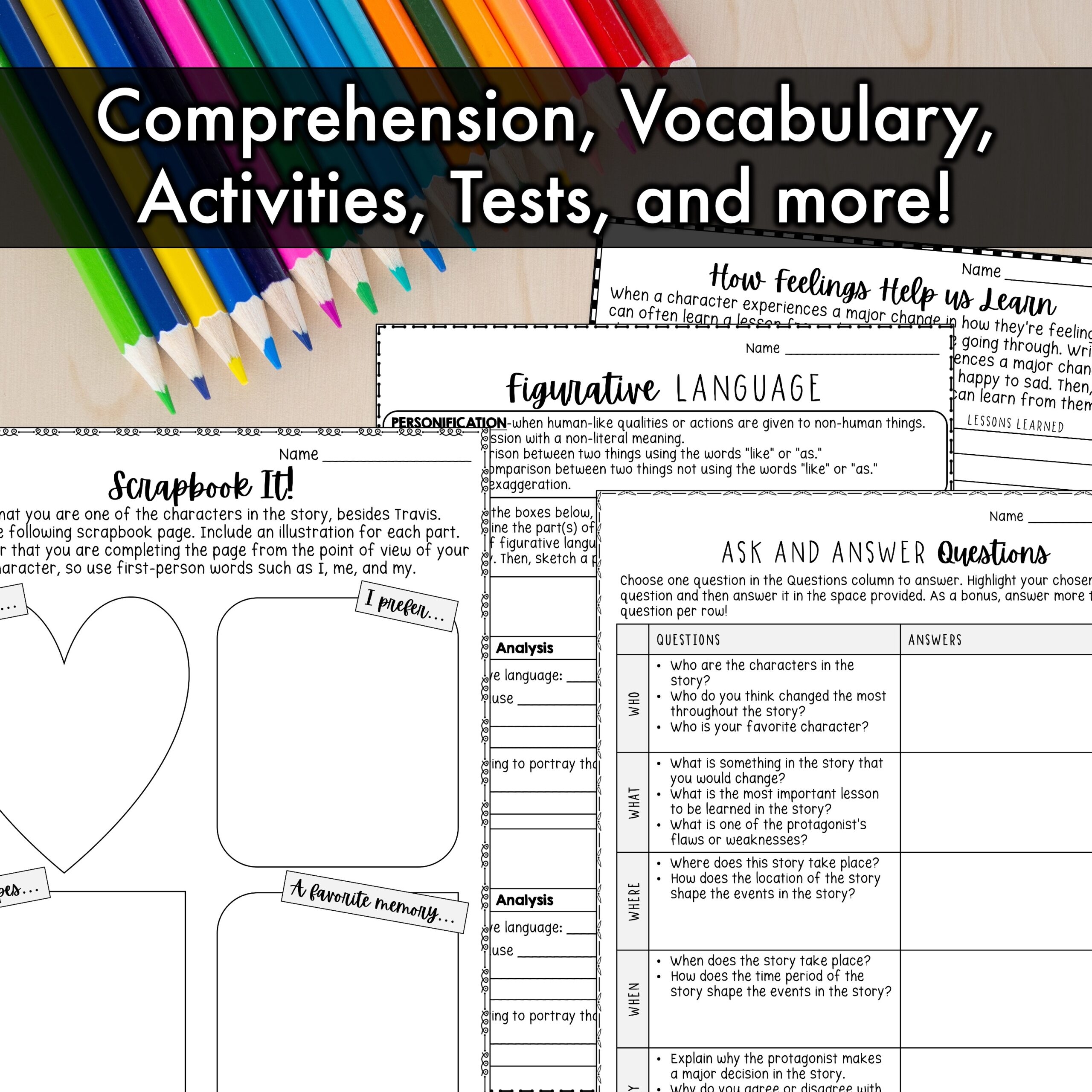 Old Yeller Novel Study Unit Comprehension Questions With Activities And Tests Classful