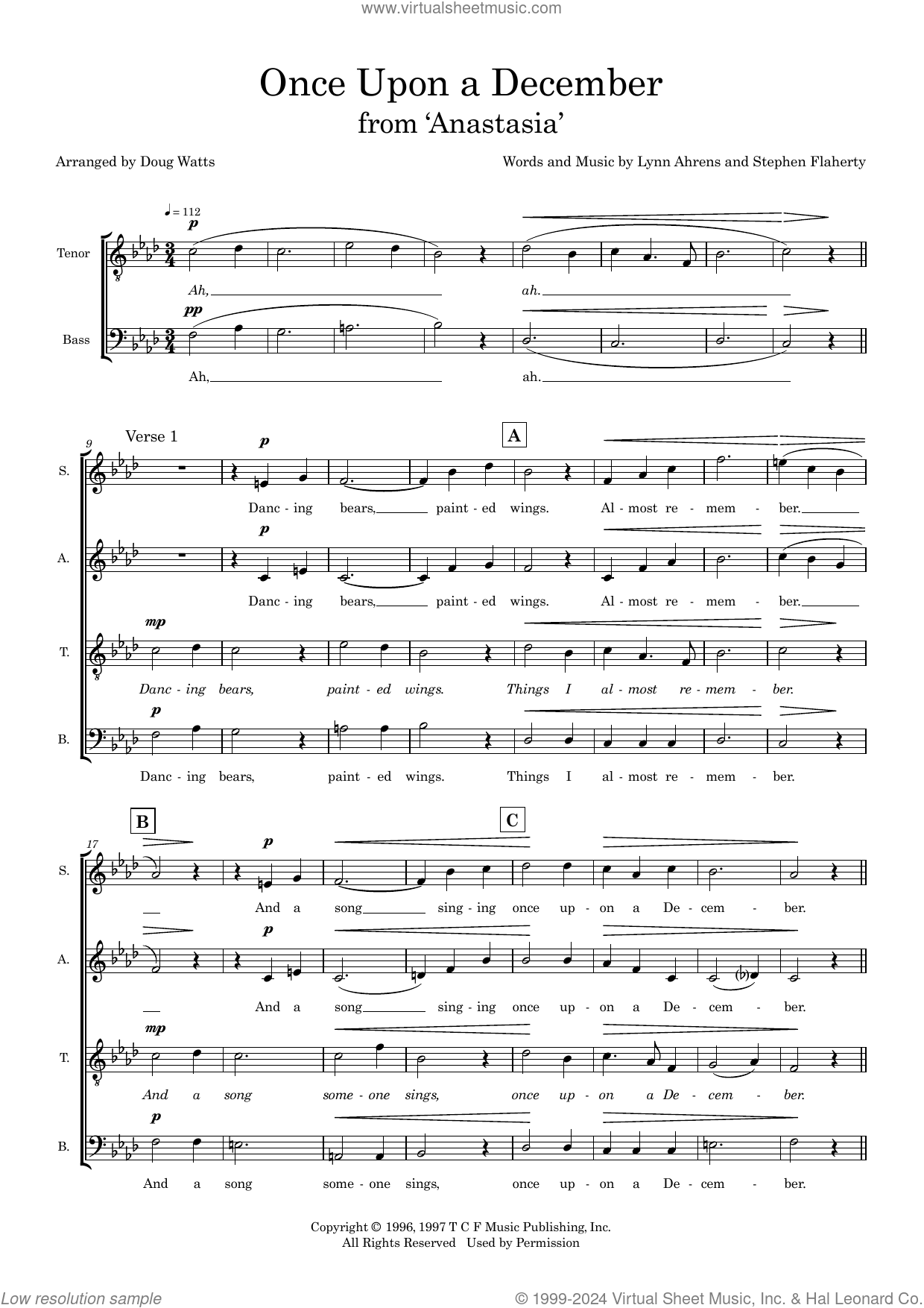 Once Upon A December arr Doug Watts Sheet Music For Choir SATB Soprano Alto Tenor Bass 